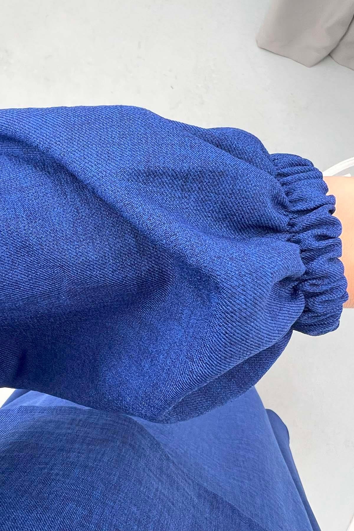 Crop Bluz Etek Takım Lacivert