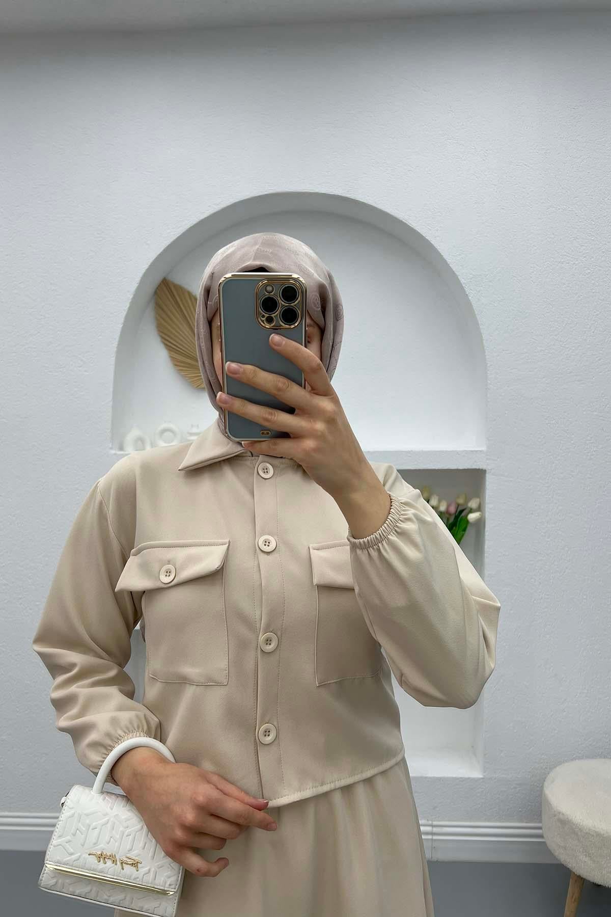 Crop Etek Takım Bej