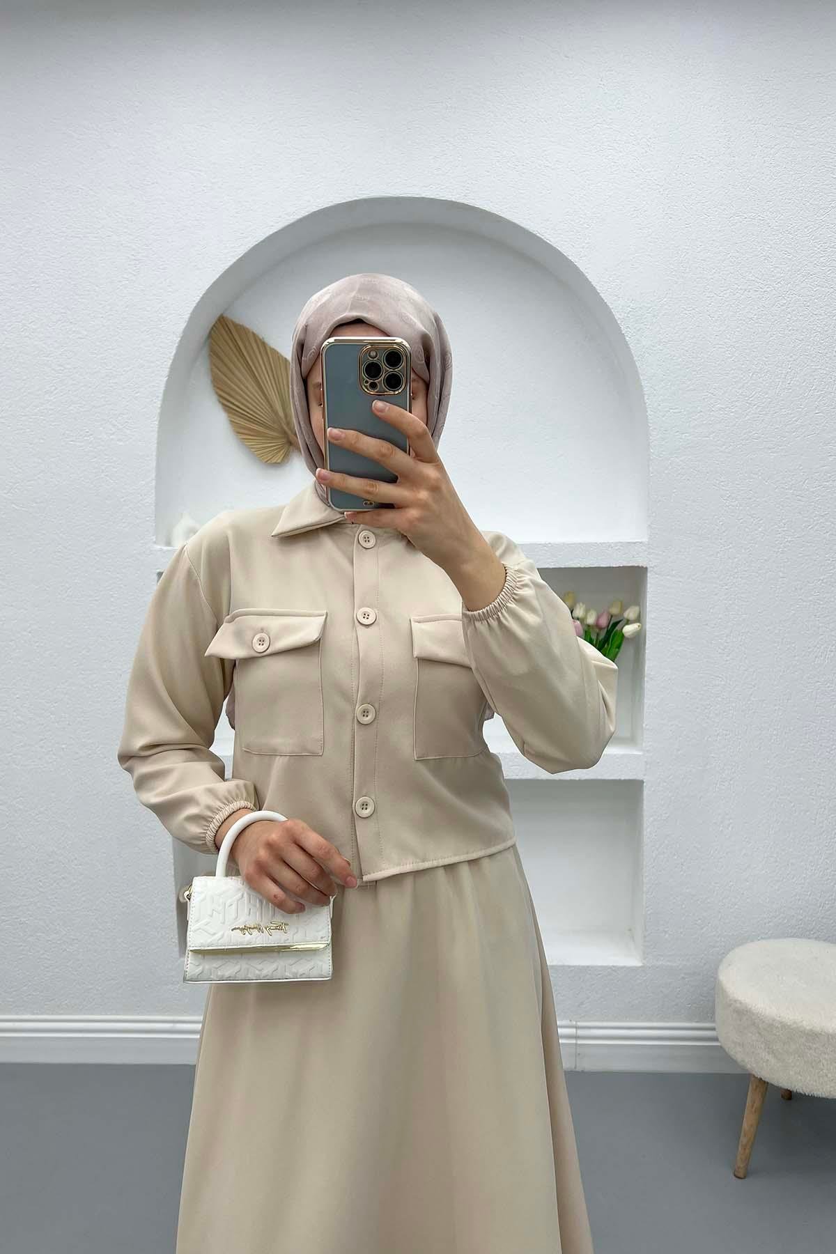 Crop Etek Takım Bej