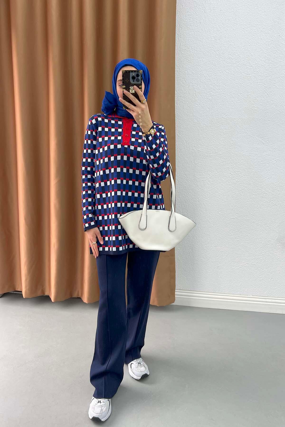 Dama Desen Triko Takım Kırmızı
