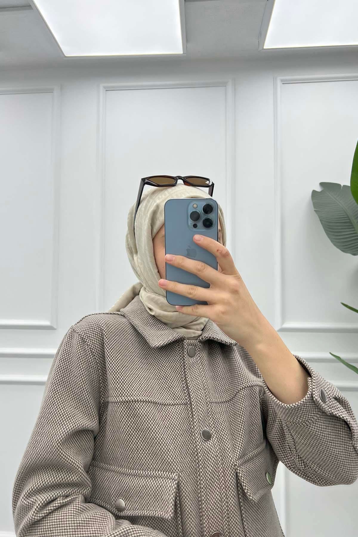 Dama Desenli Kaşe Ceket Kahve