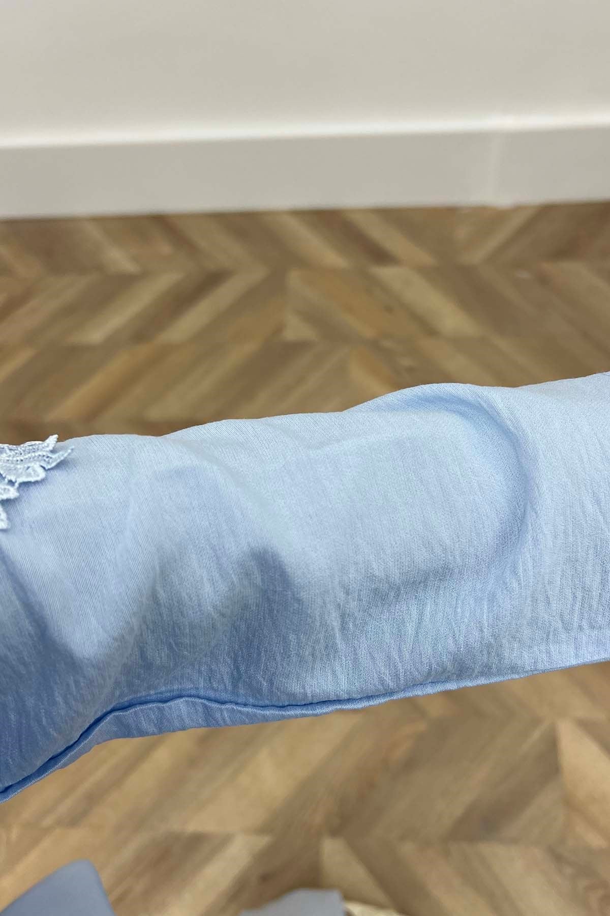 Dantel Detaylı Bağlamalı İkili Takım Bebe Mavi