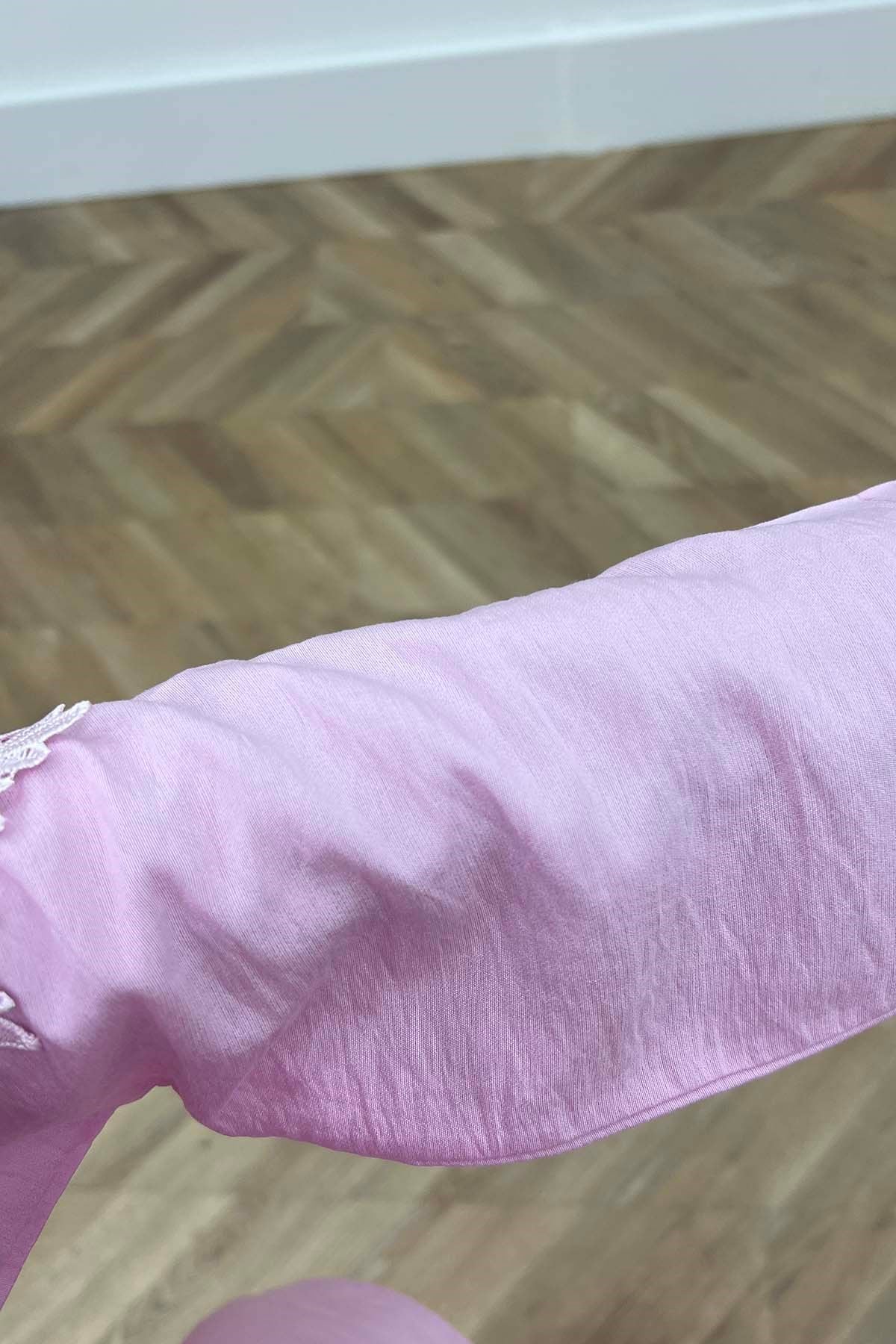 Dantel Detaylı Bağlamalı İkili Takım Pembe