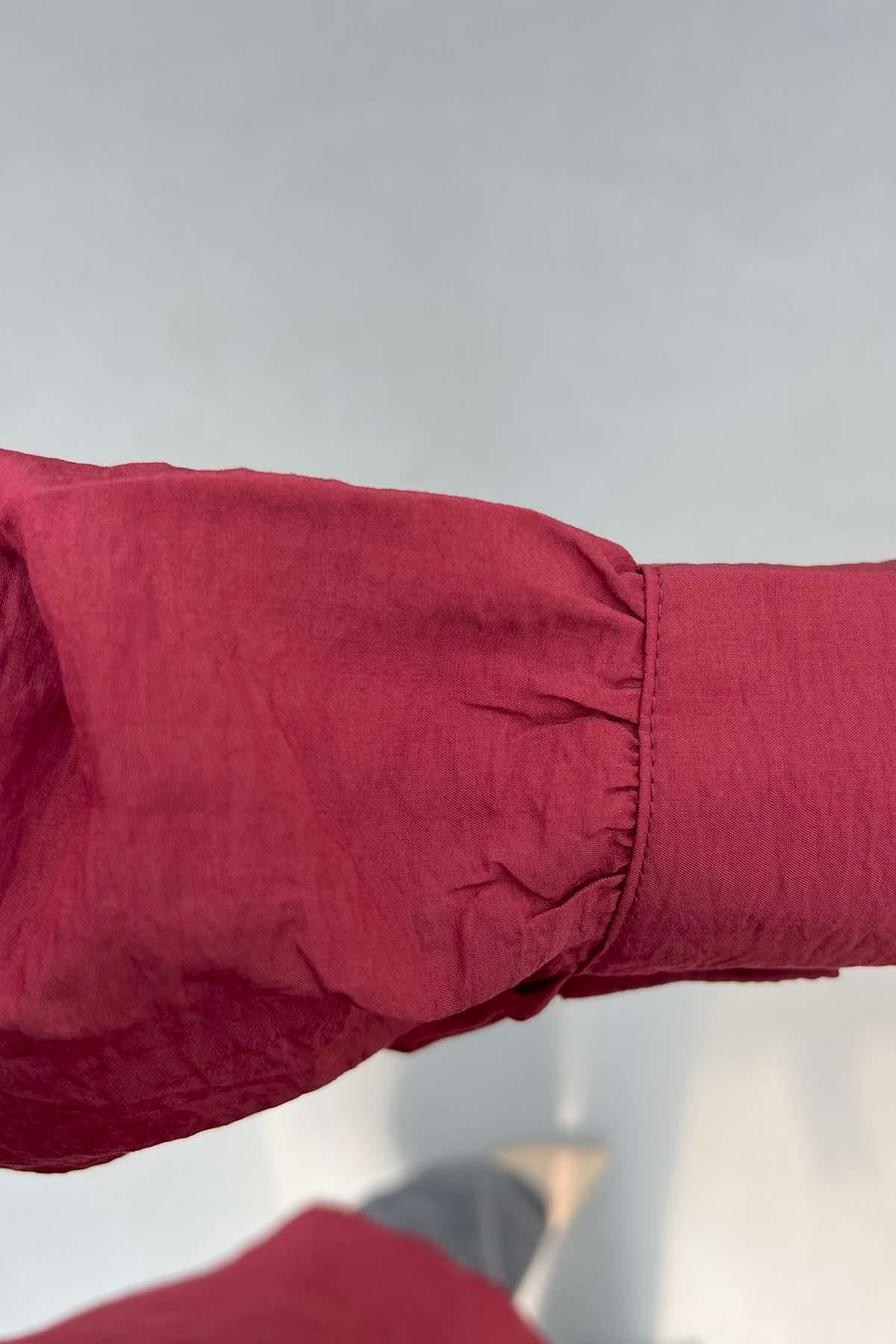 Dantel Detaylı Bebe Yaka Gömlek Bordo