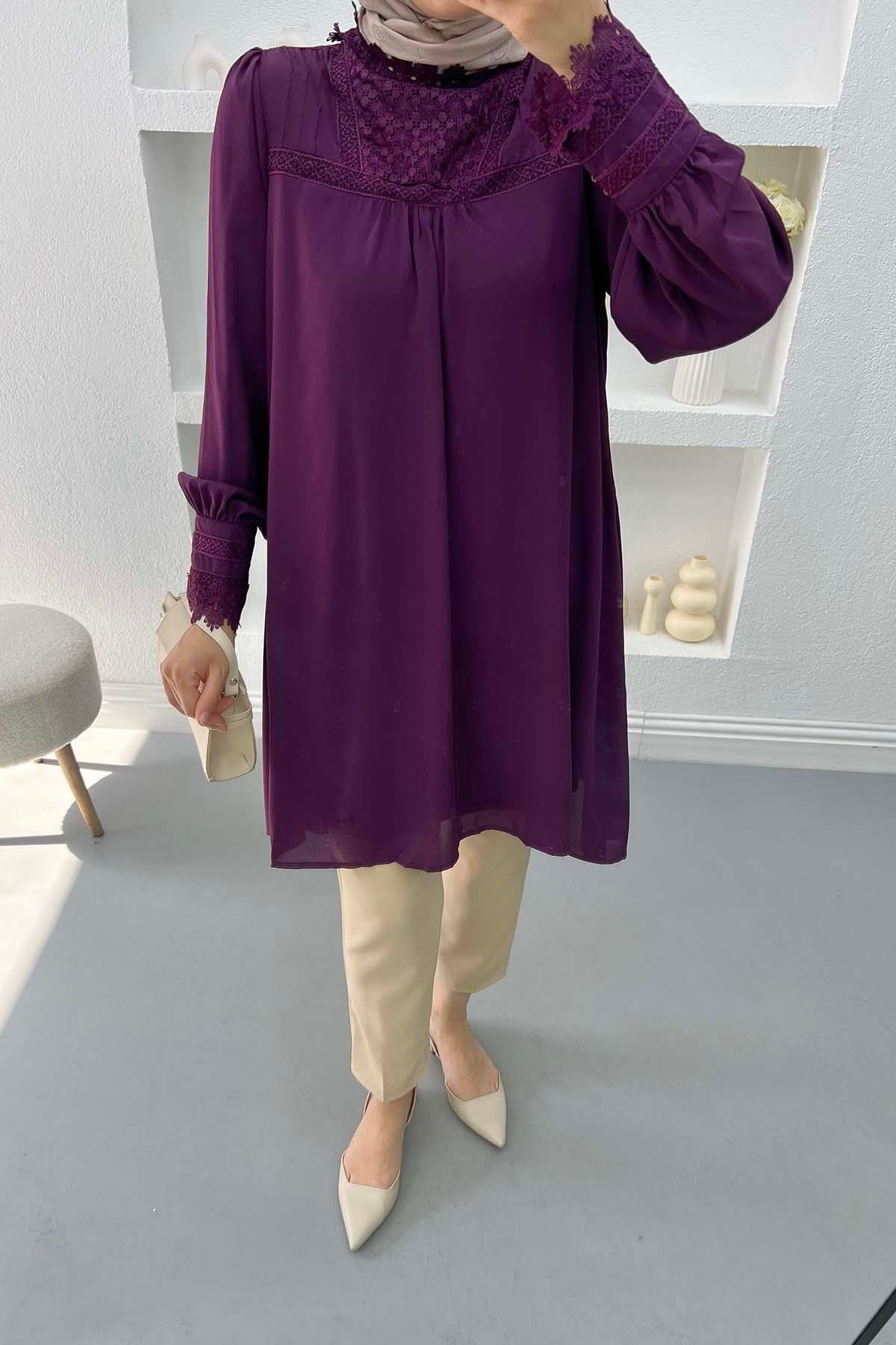Dantelli Tunik Mürdüm