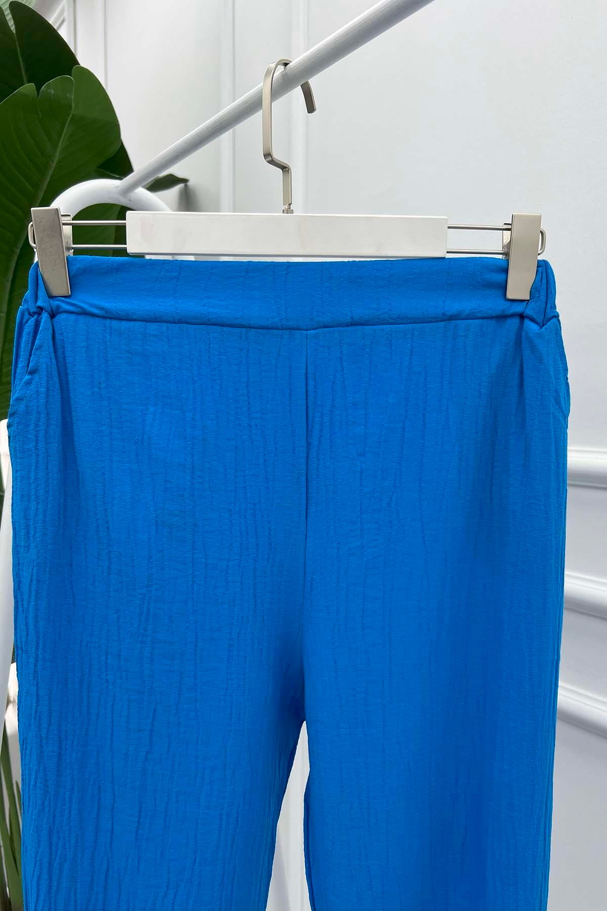 Dar Paça Gofre Pantolon Mavi