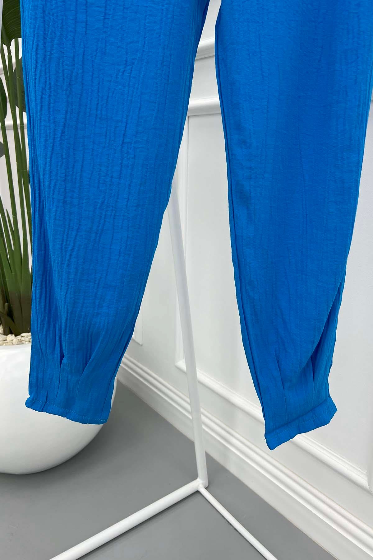 Dar Paça Gofre Pantolon Mavi