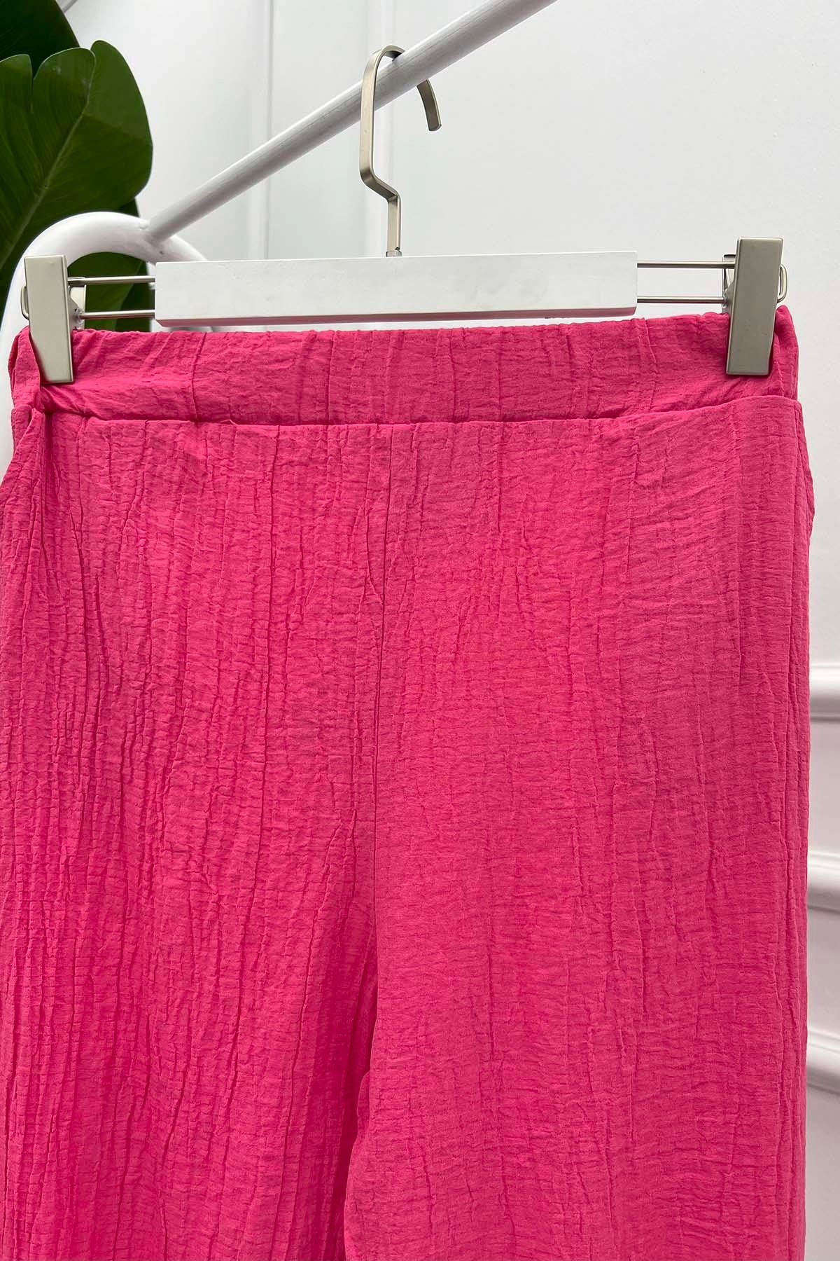 Dar Paça Gofre Pantolon Pembe