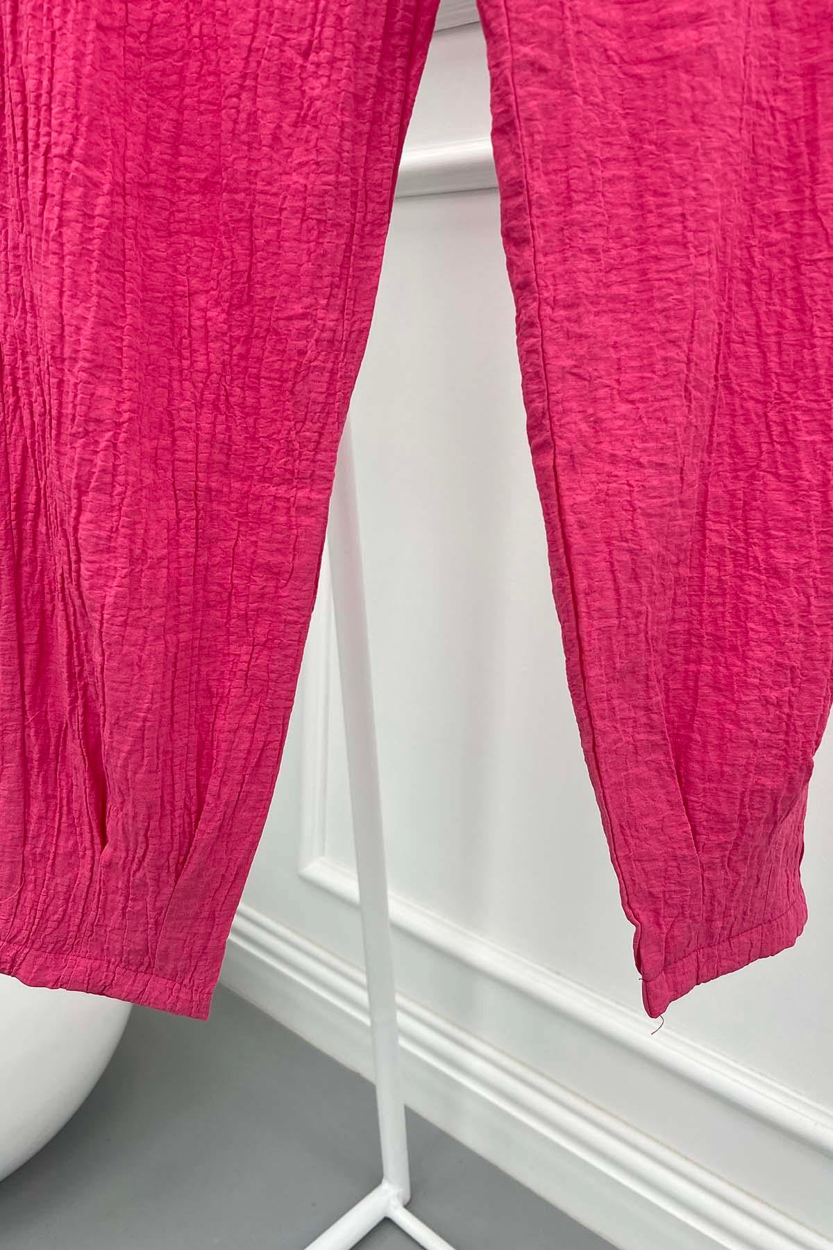 Dar Paça Gofre Pantolon Pembe