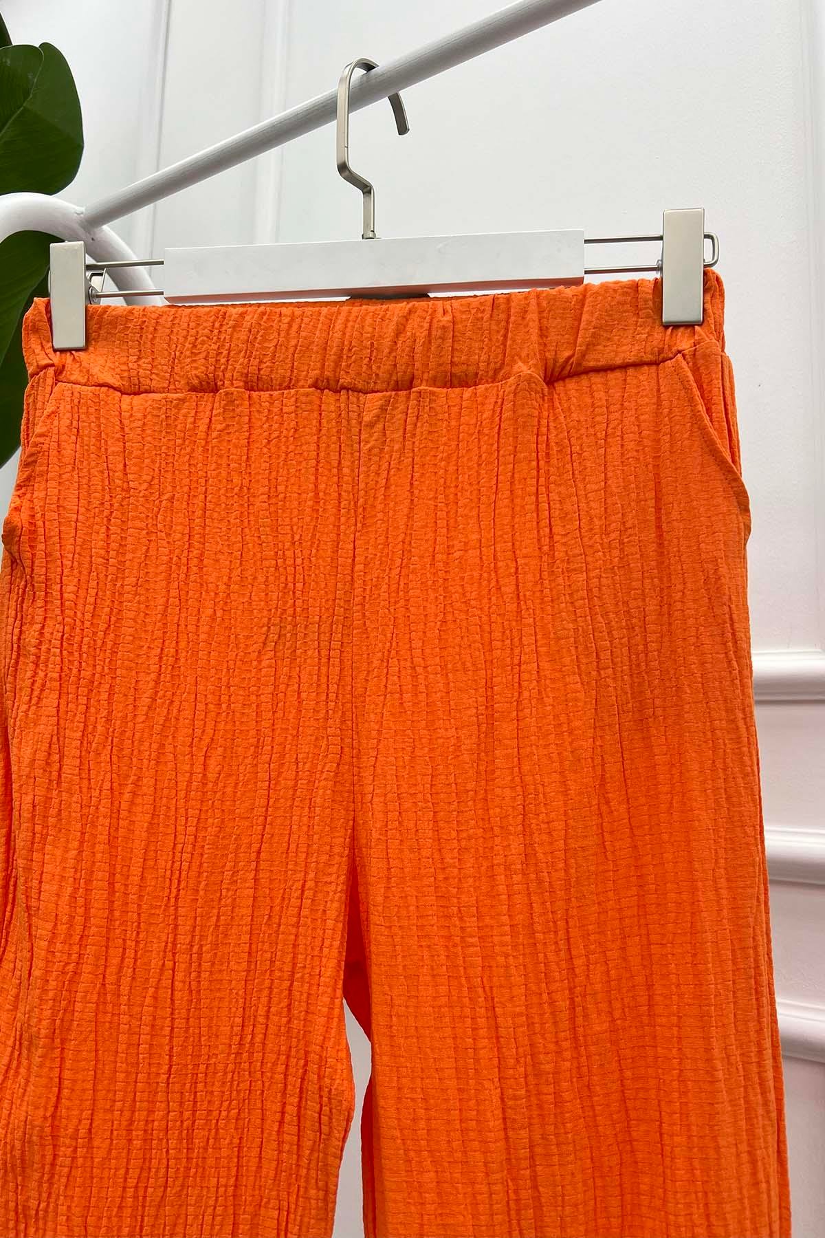 Dar Paça Gofre Pantolon Turuncu