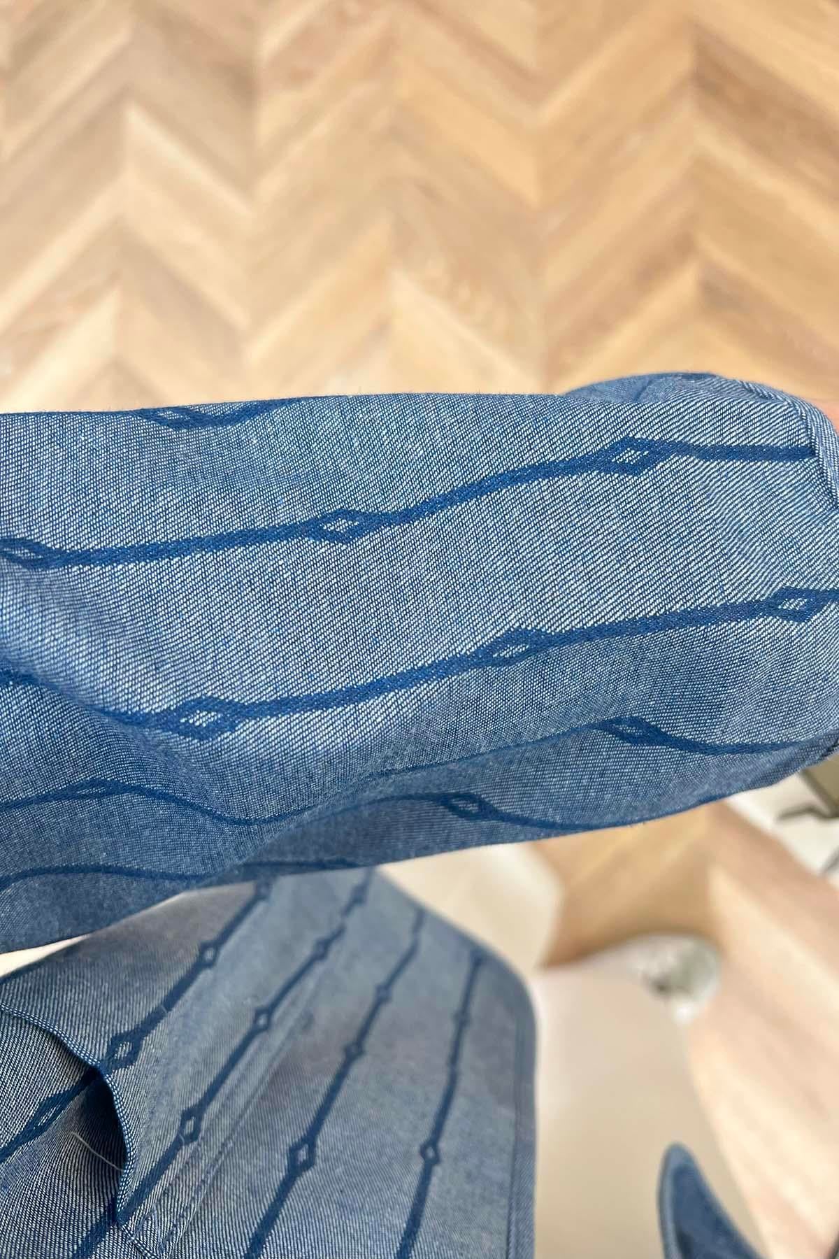 Denim Dokulu Ceket Mavi