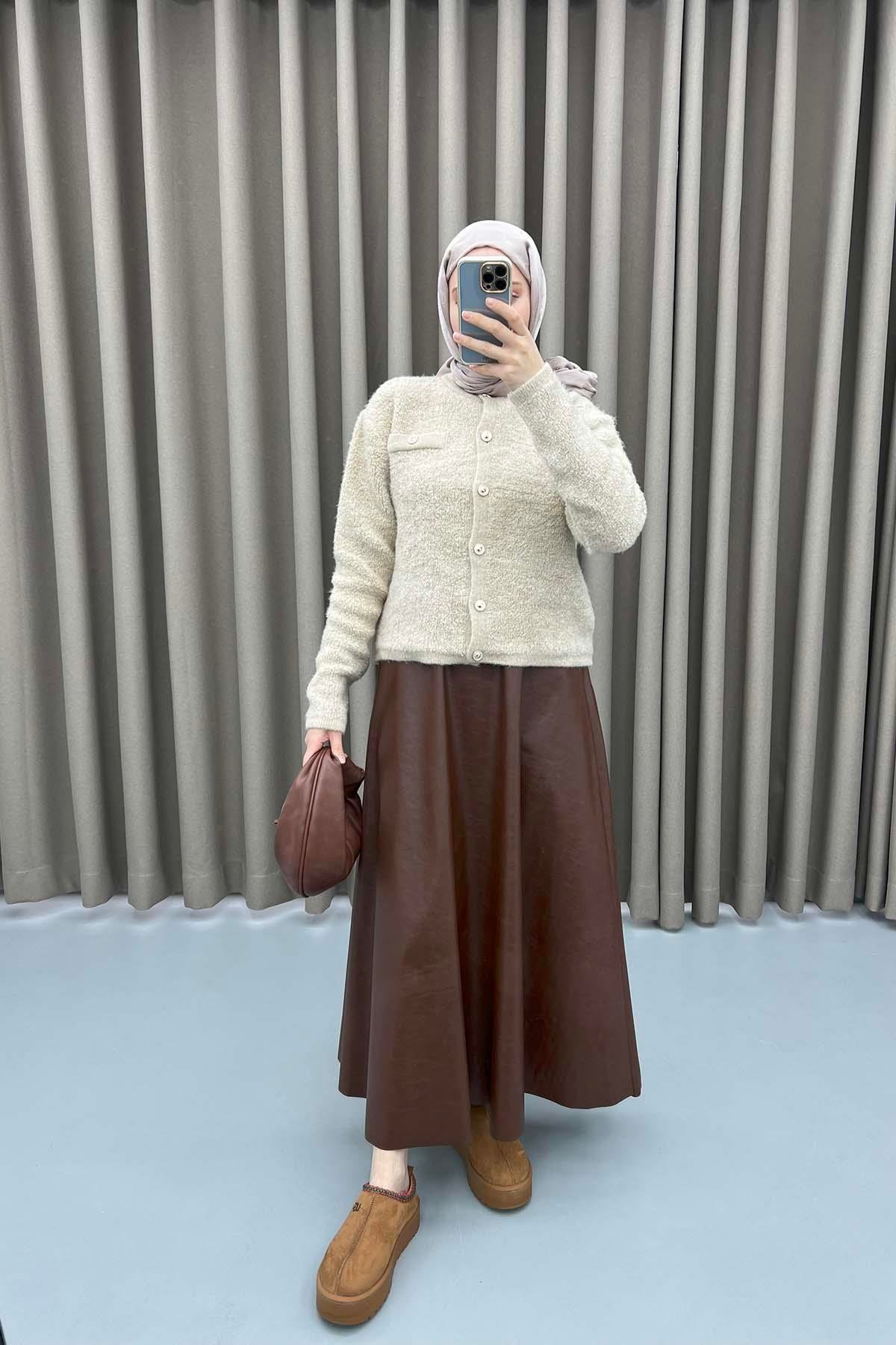 Deri Çan Etek Kahve