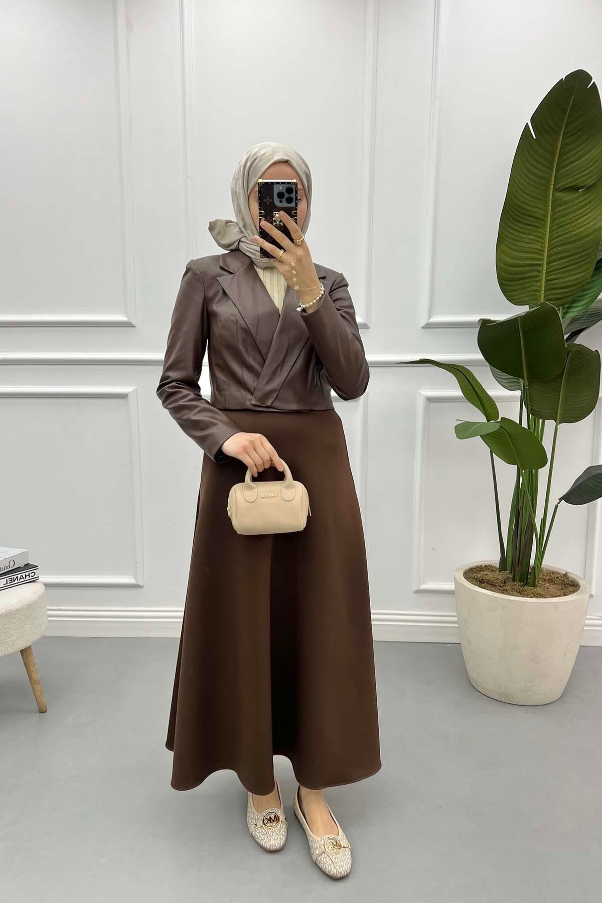 Deri Crop Ceket Acı Kahve