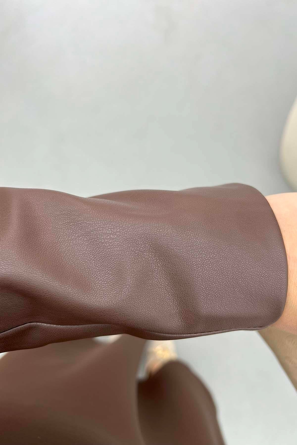 Deri Crop Ceket Acı Kahve