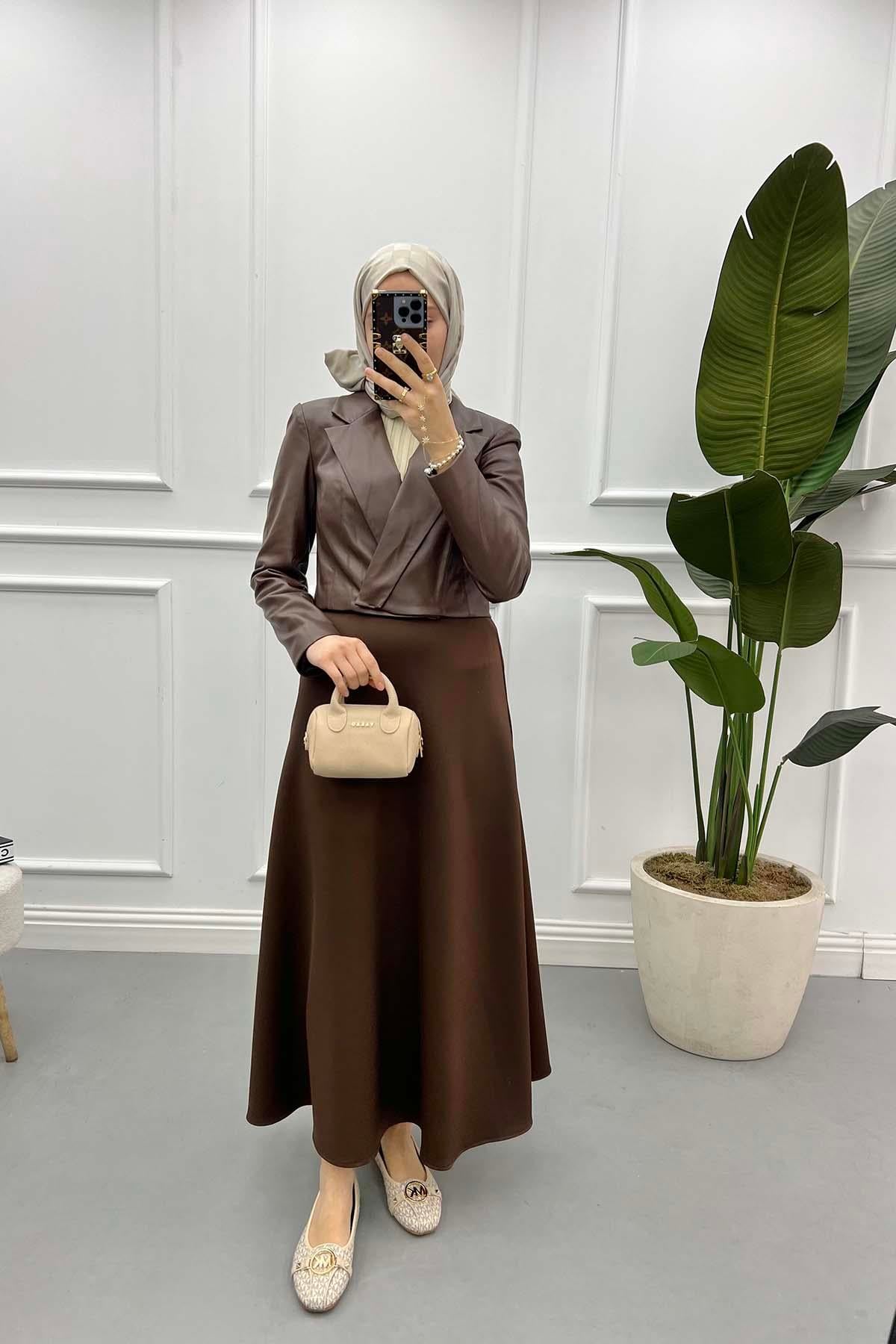 Deri Crop Ceket Acı Kahve
