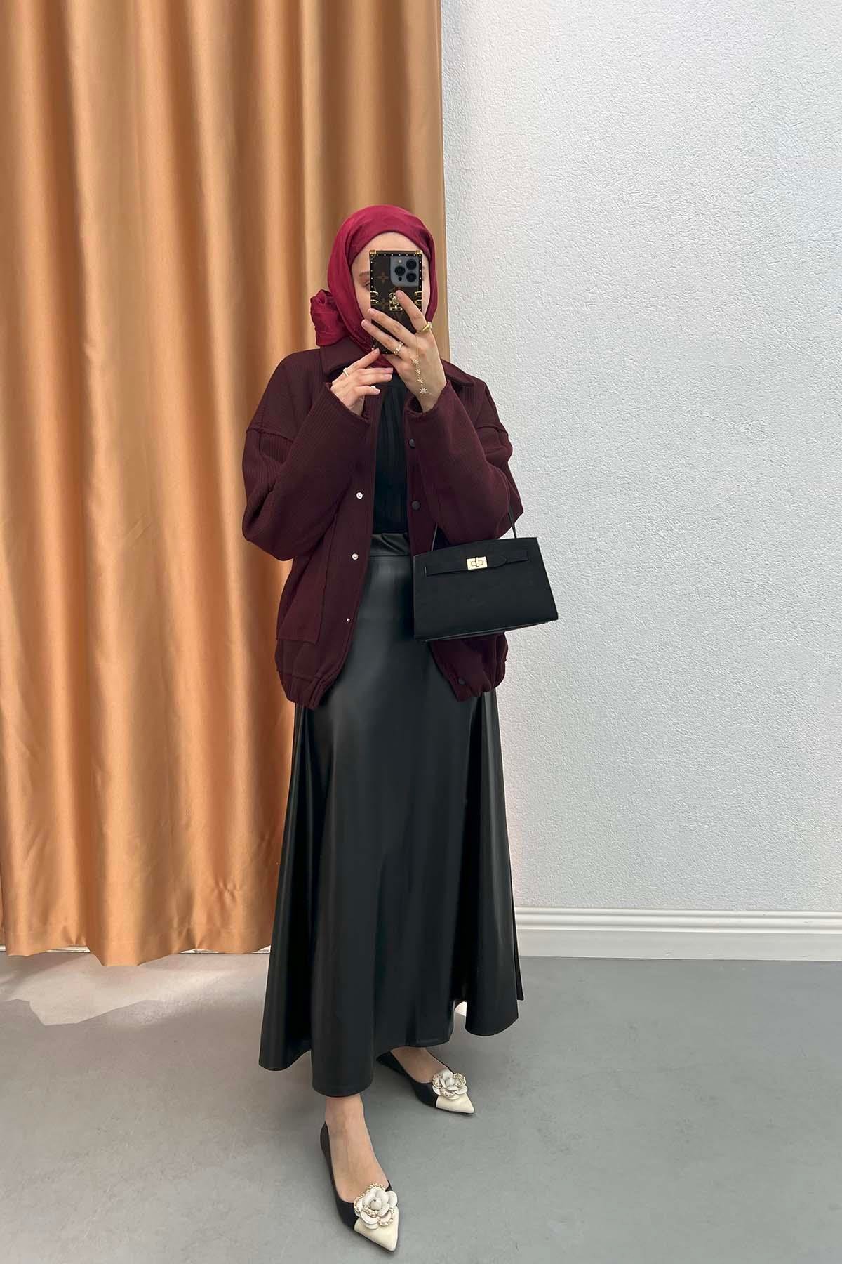 Deri Kloş Etek Siyah