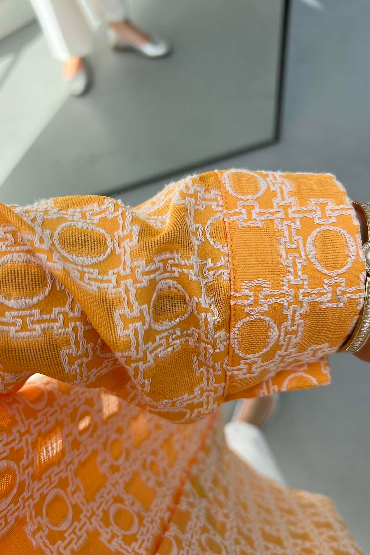Desen İşlemeli Oversize Gömlek Hardal
