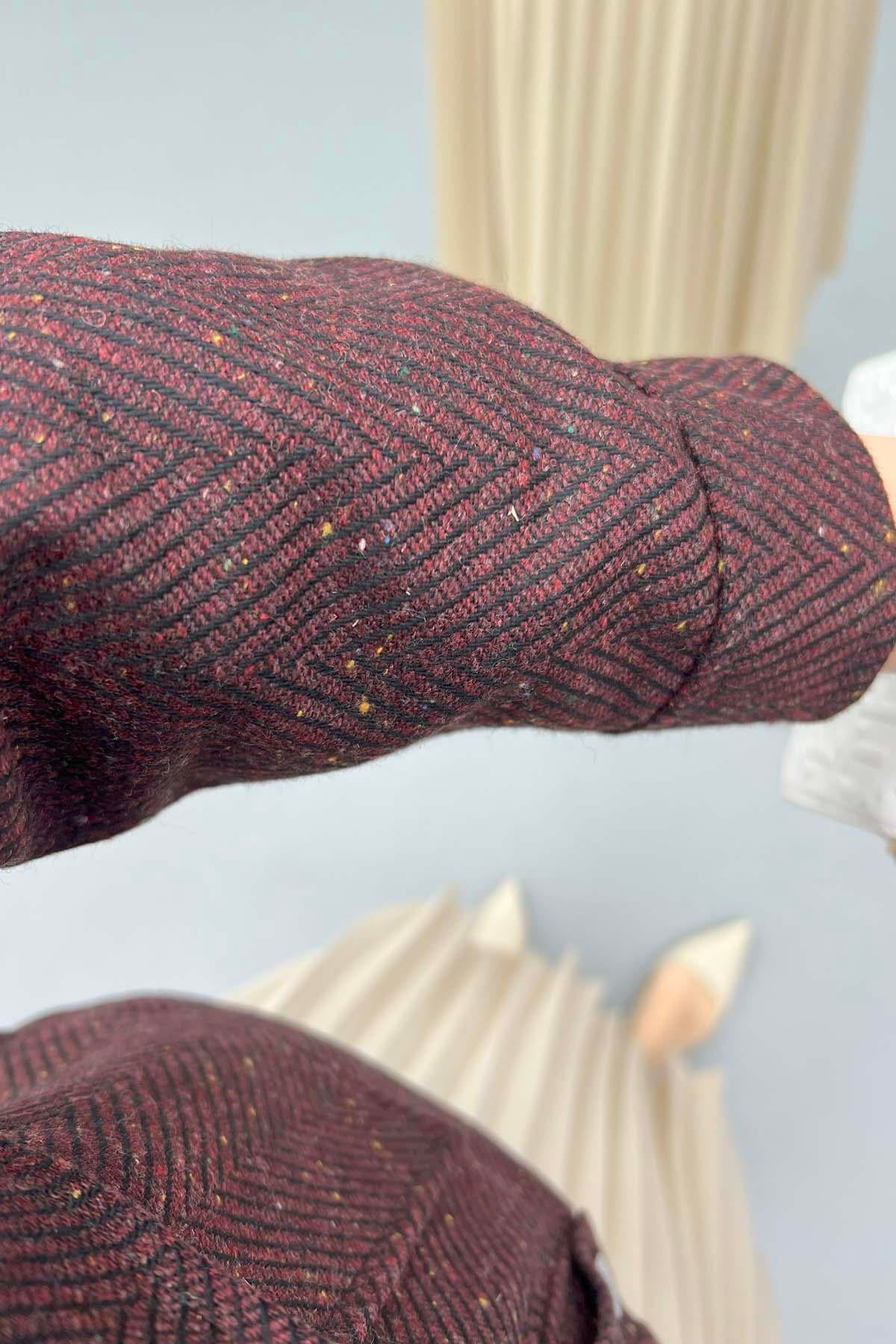 Desenli Crop Ceket Bordo