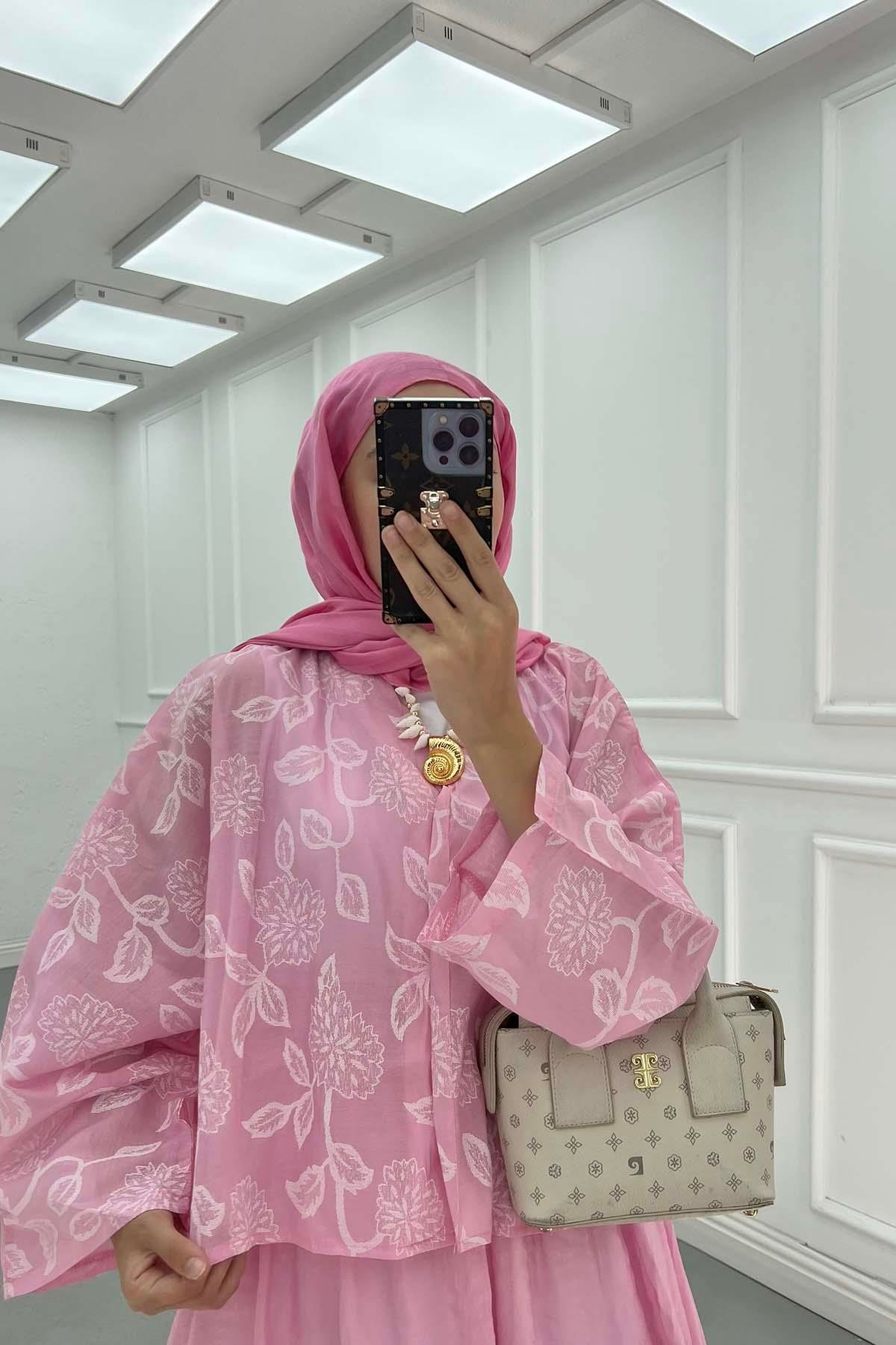 Desenli Crop Takım Pembe