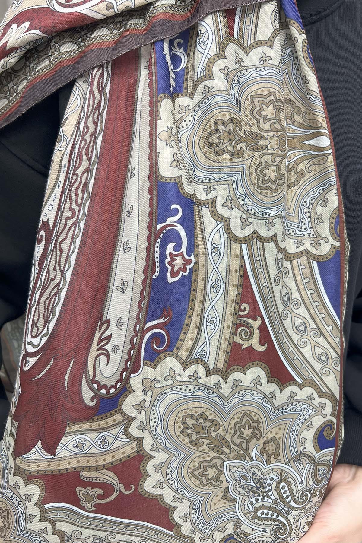Desenli Etro Şal Bordo