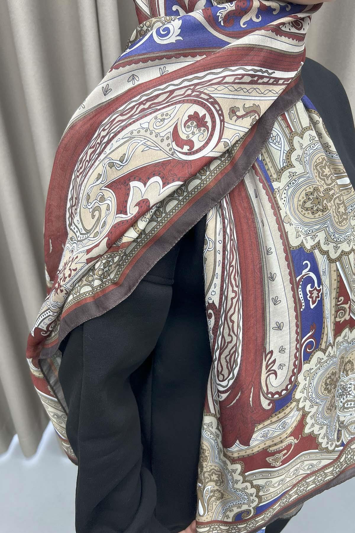 Desenli Etro Şal Bordo