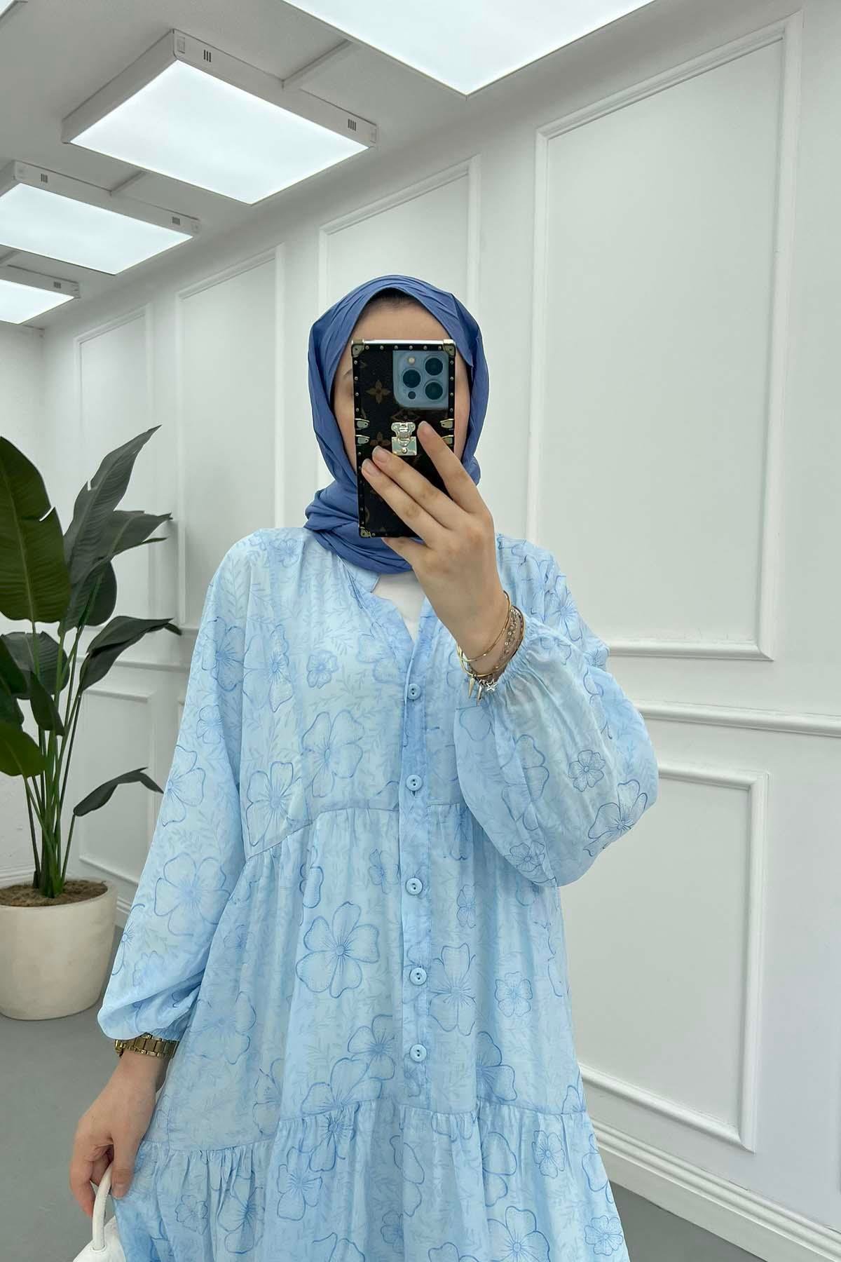 Desenli Mango Elbise Bebe Mavi