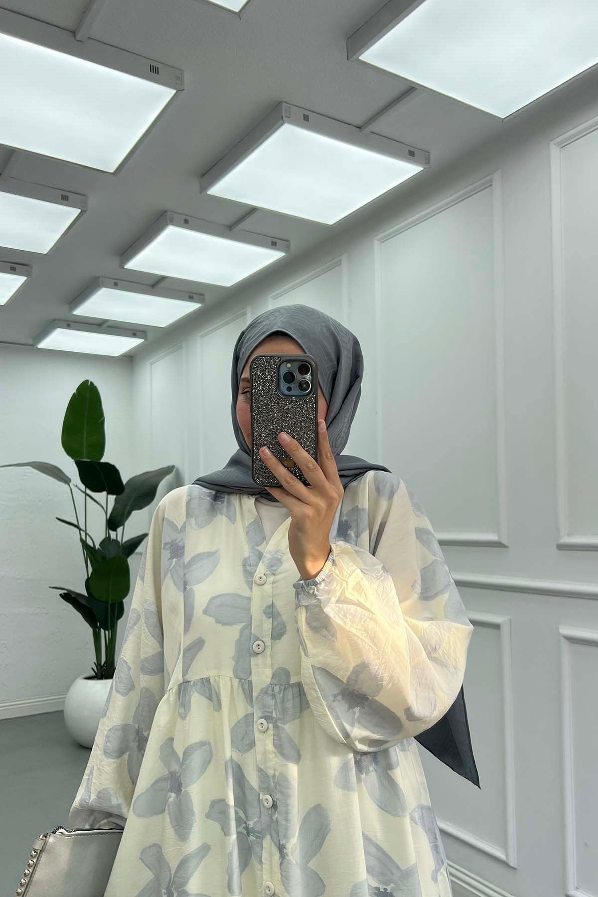 Desenli Mango Elbise Beyaz