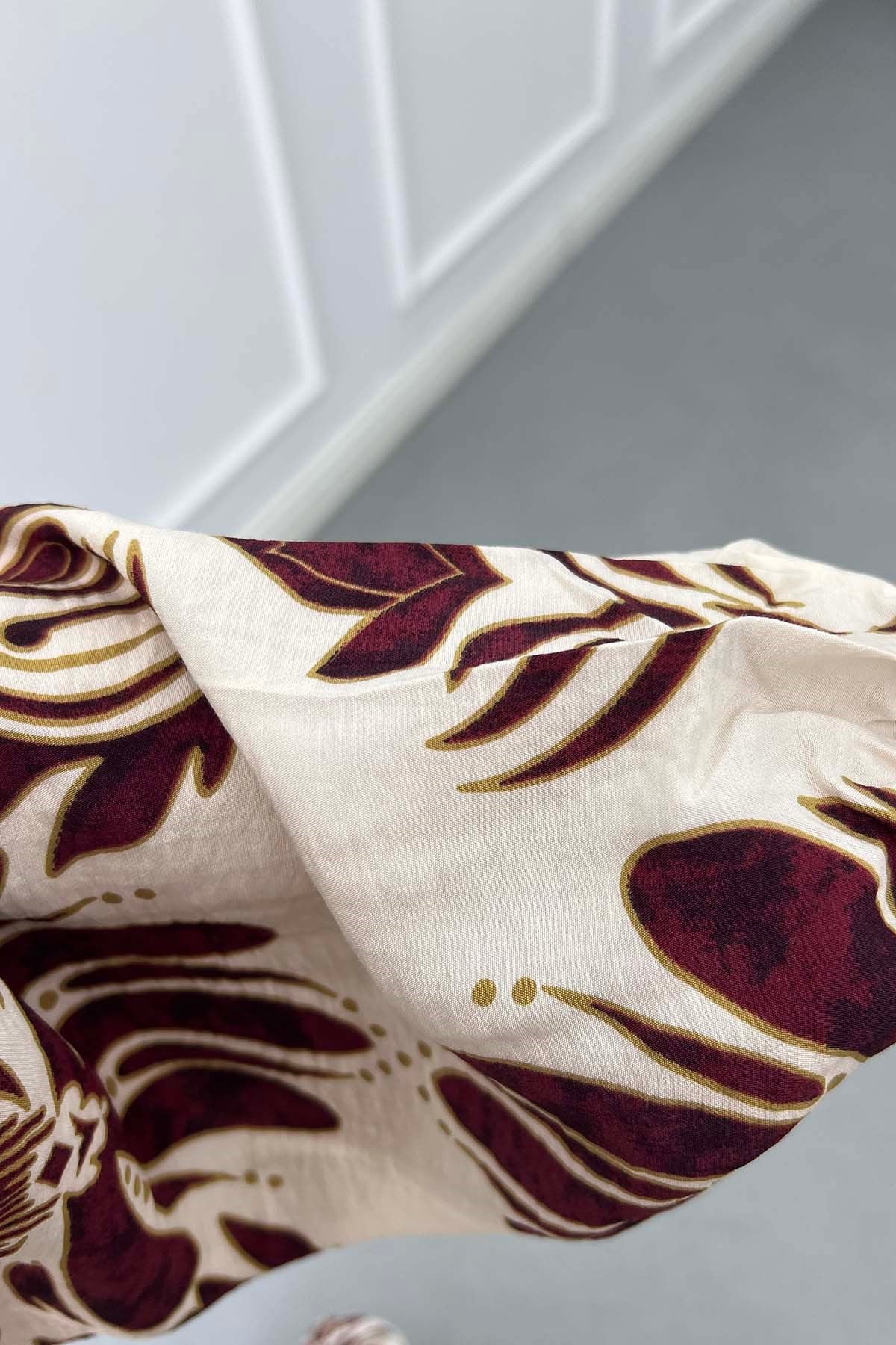 Desenli Mango Elbise Bordo