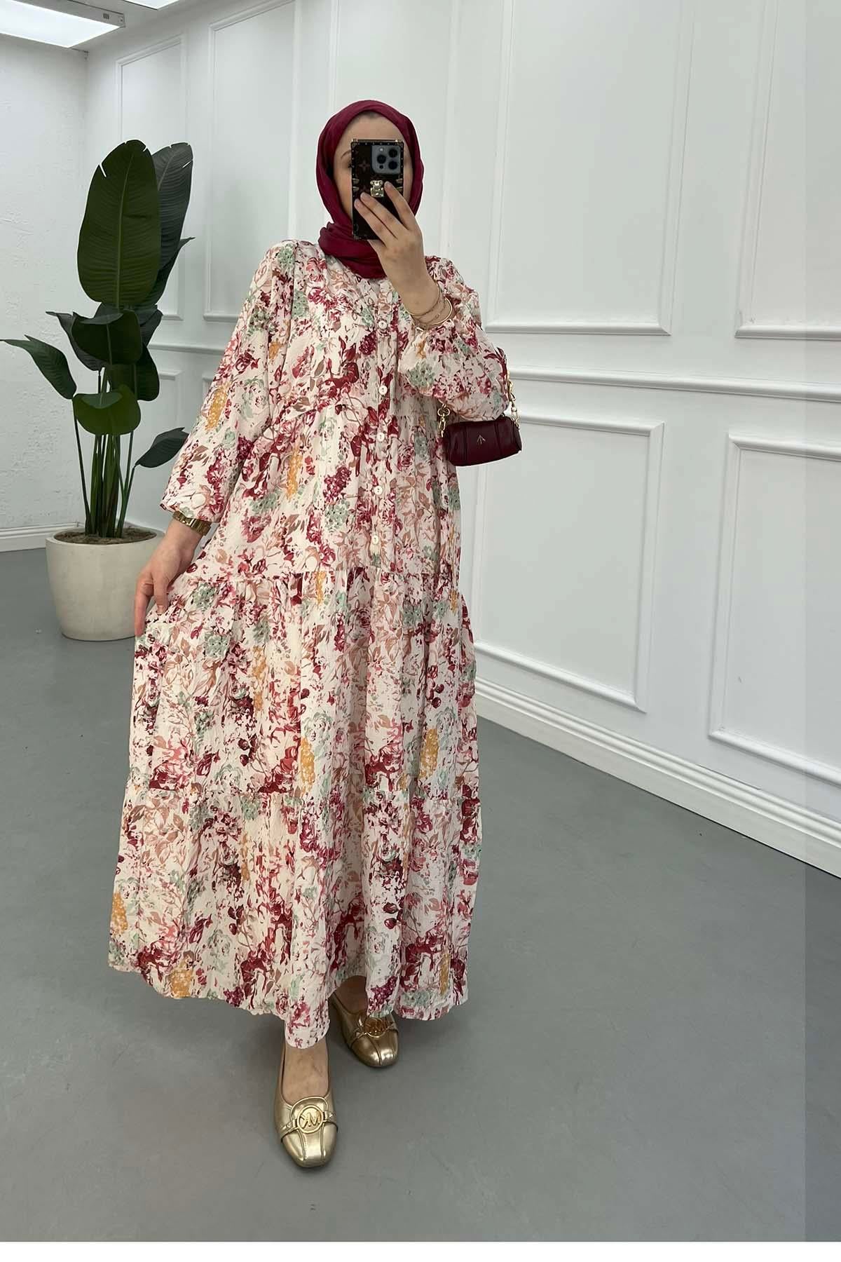 Desenli Mango Elbise Bordo