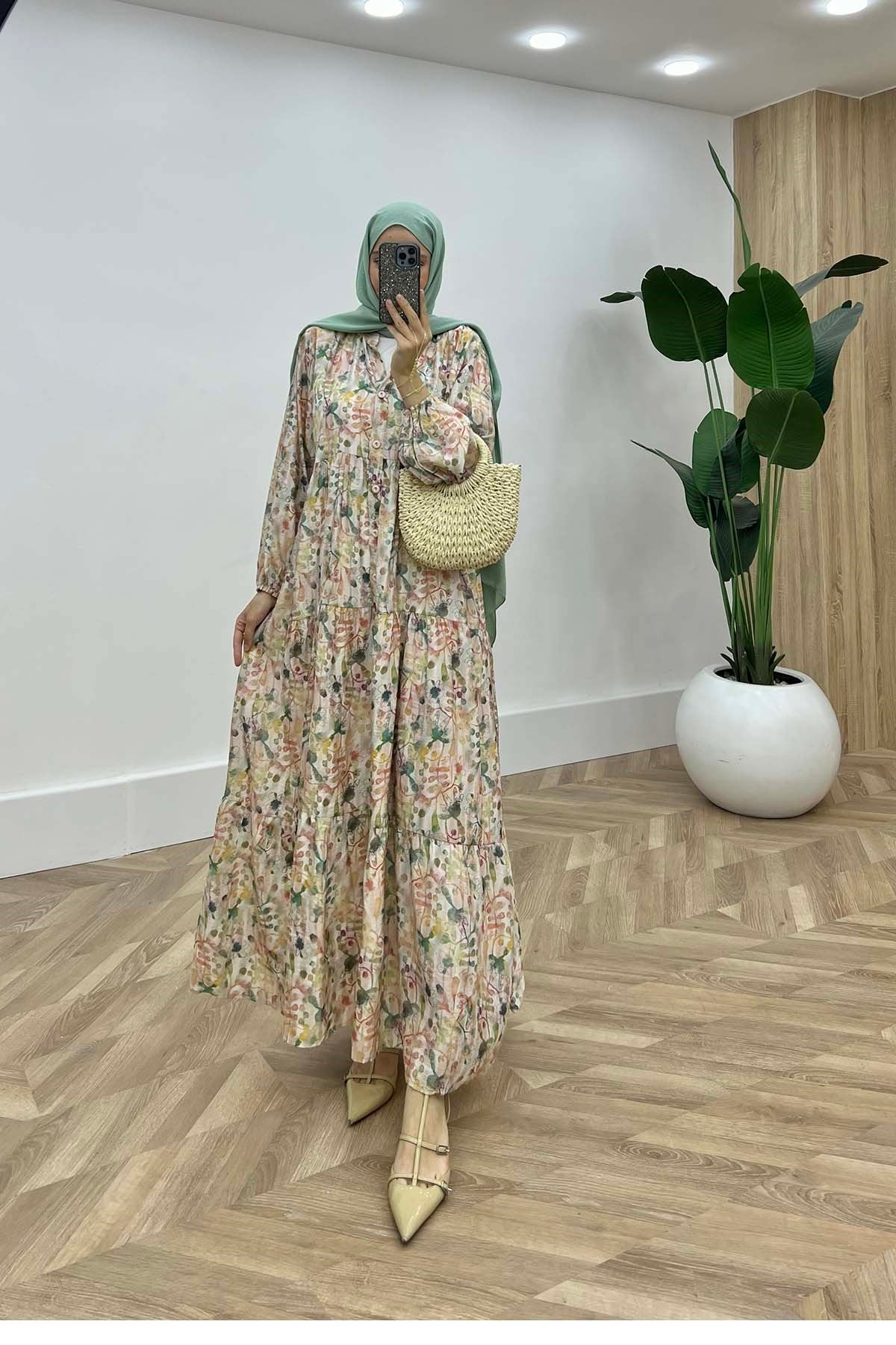Desenli Mango Elbise Çok Renkli