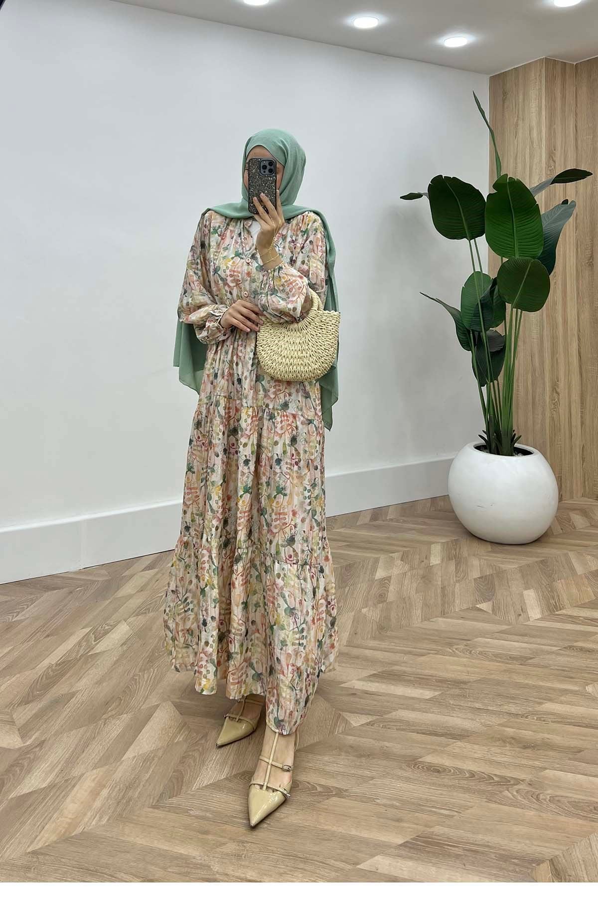Desenli Mango Elbise Çok Renkli