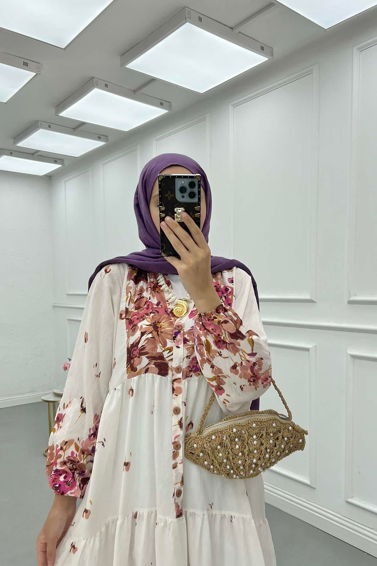 Desenli Mango Elbise Kahve