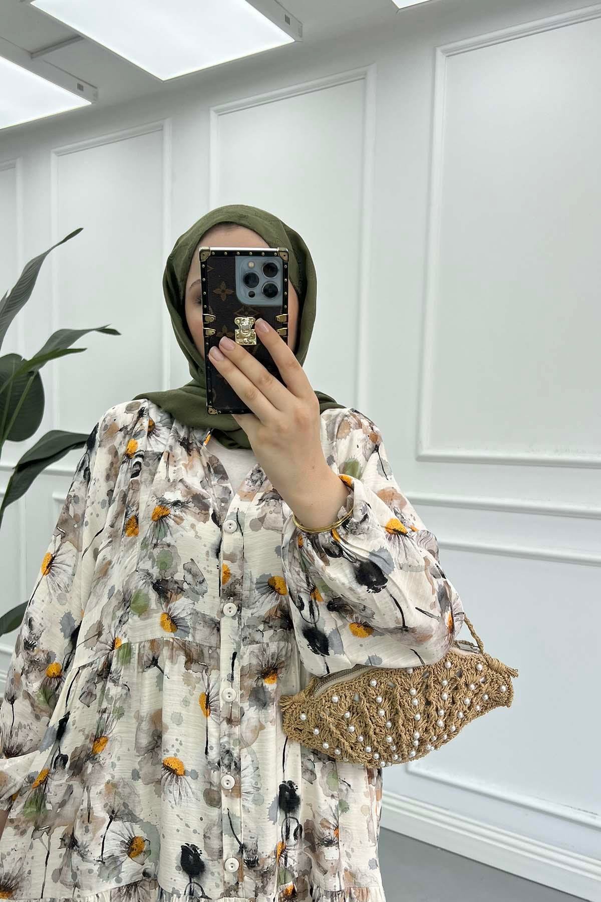 Desenli Mango Elbise Kahve
