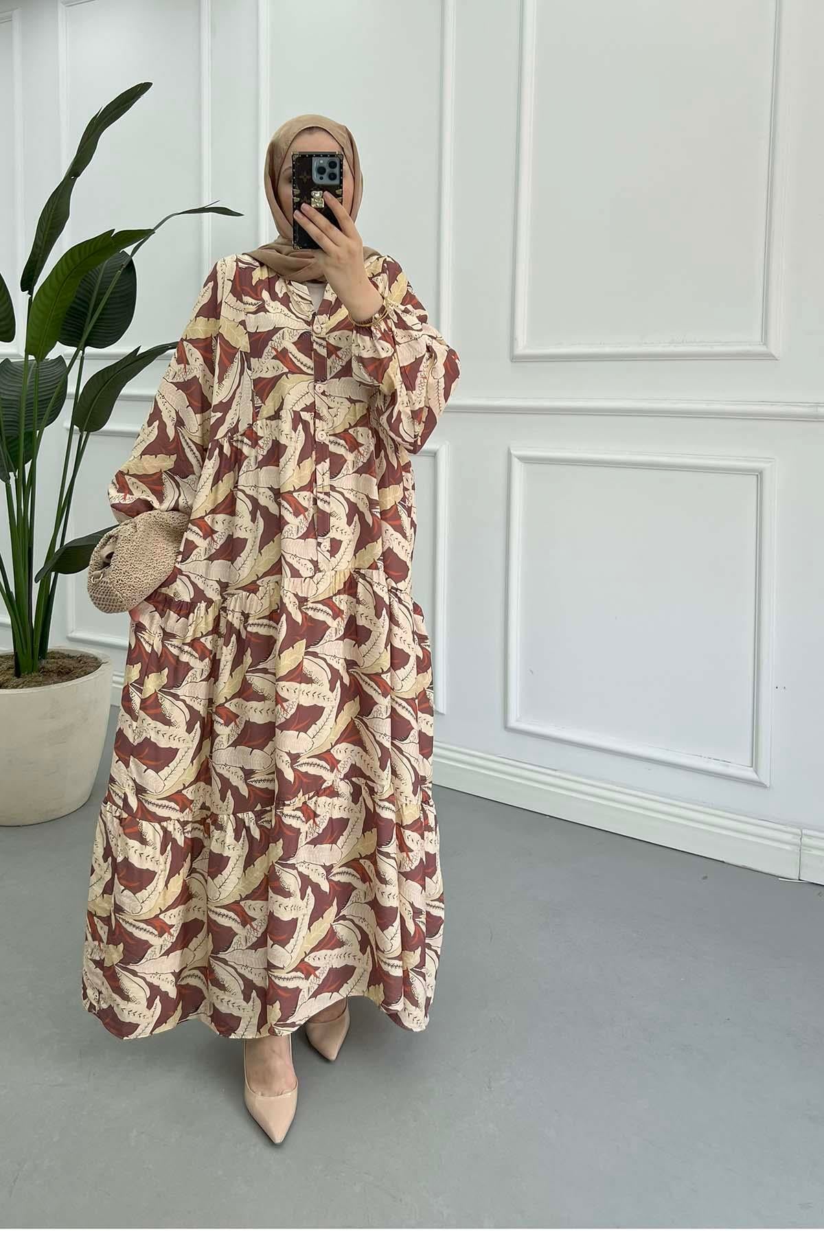 Desenli Mango Elbise Kahve