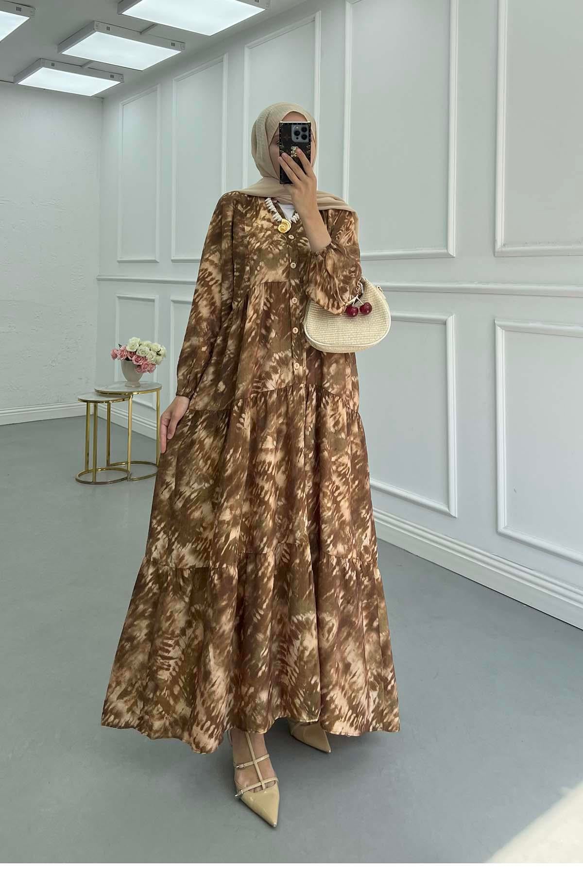 Desenli Mango Elbise Kahve