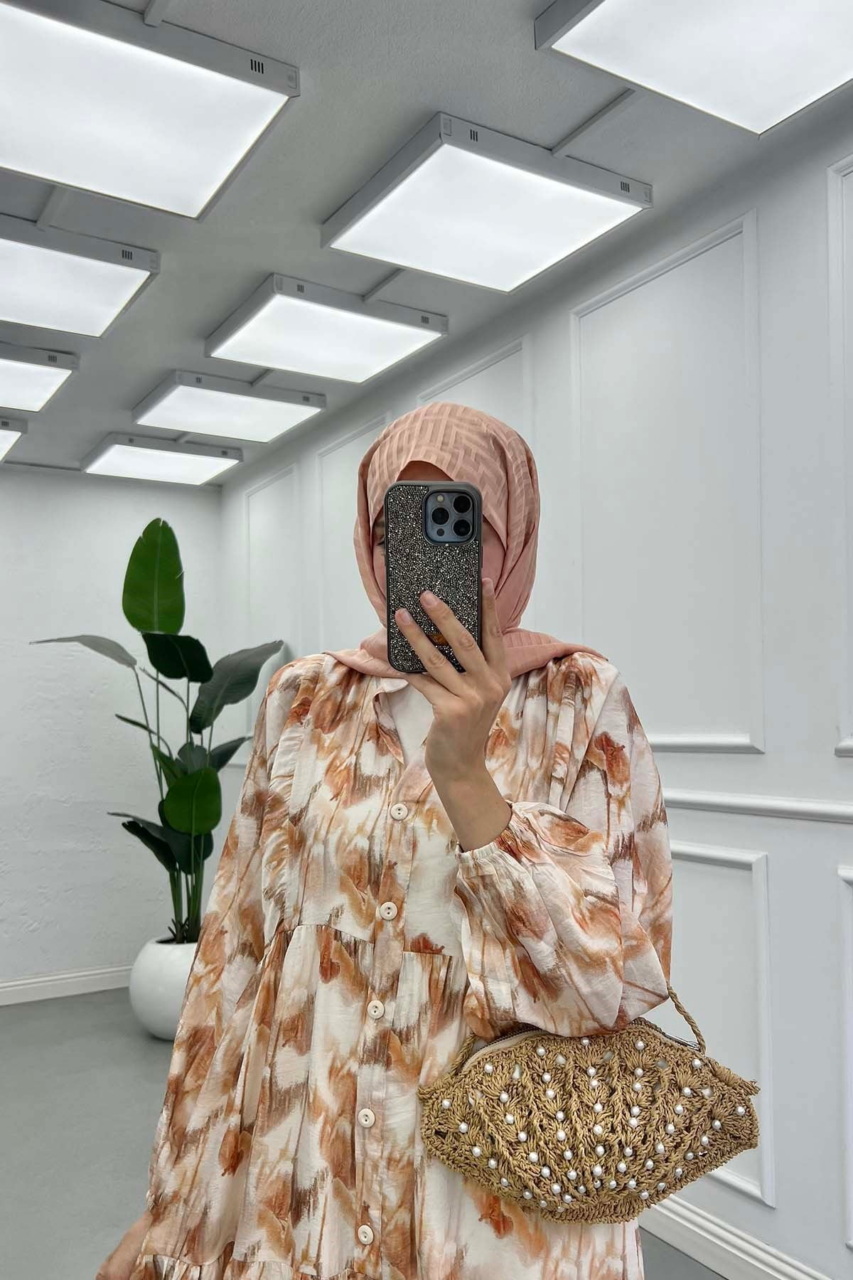 Desenli Mango Elbise Kiremit