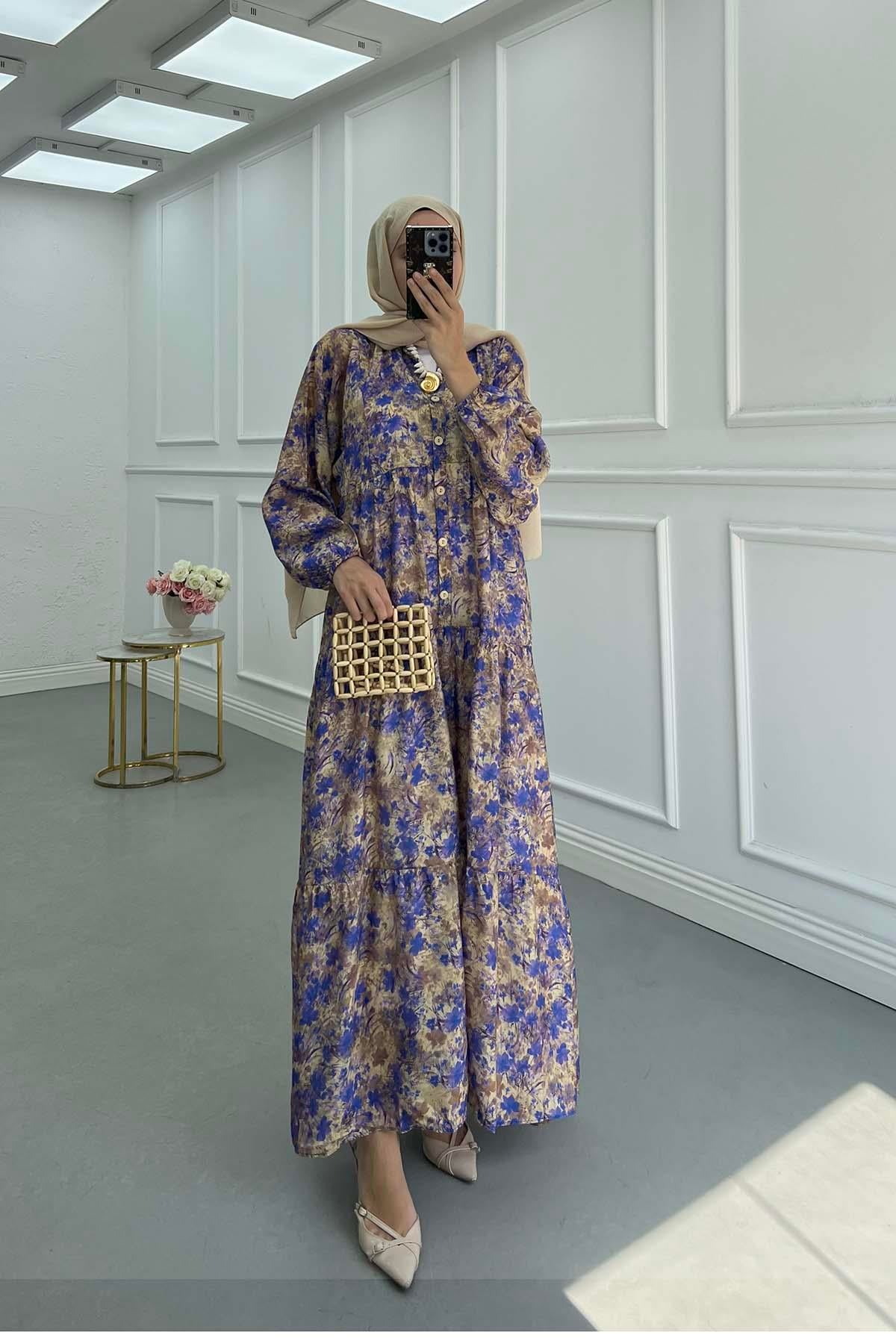 Desenli Mango Elbise Lacivert