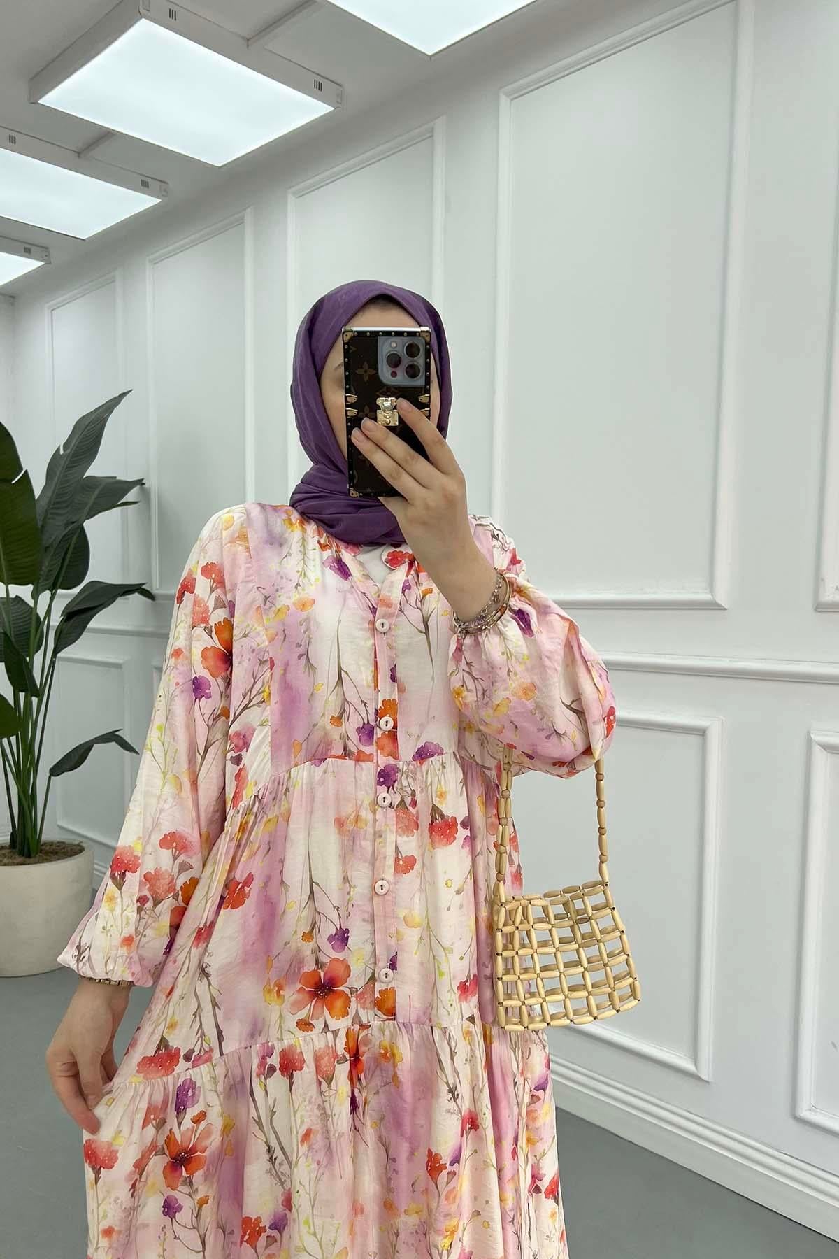 Desenli Mango Elbise Lila