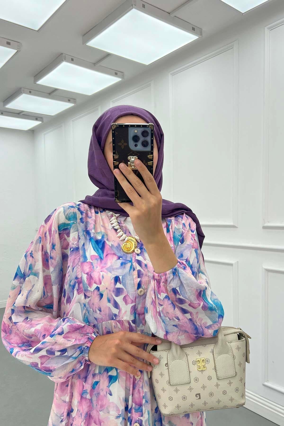 Desenli Mango Elbise Lila