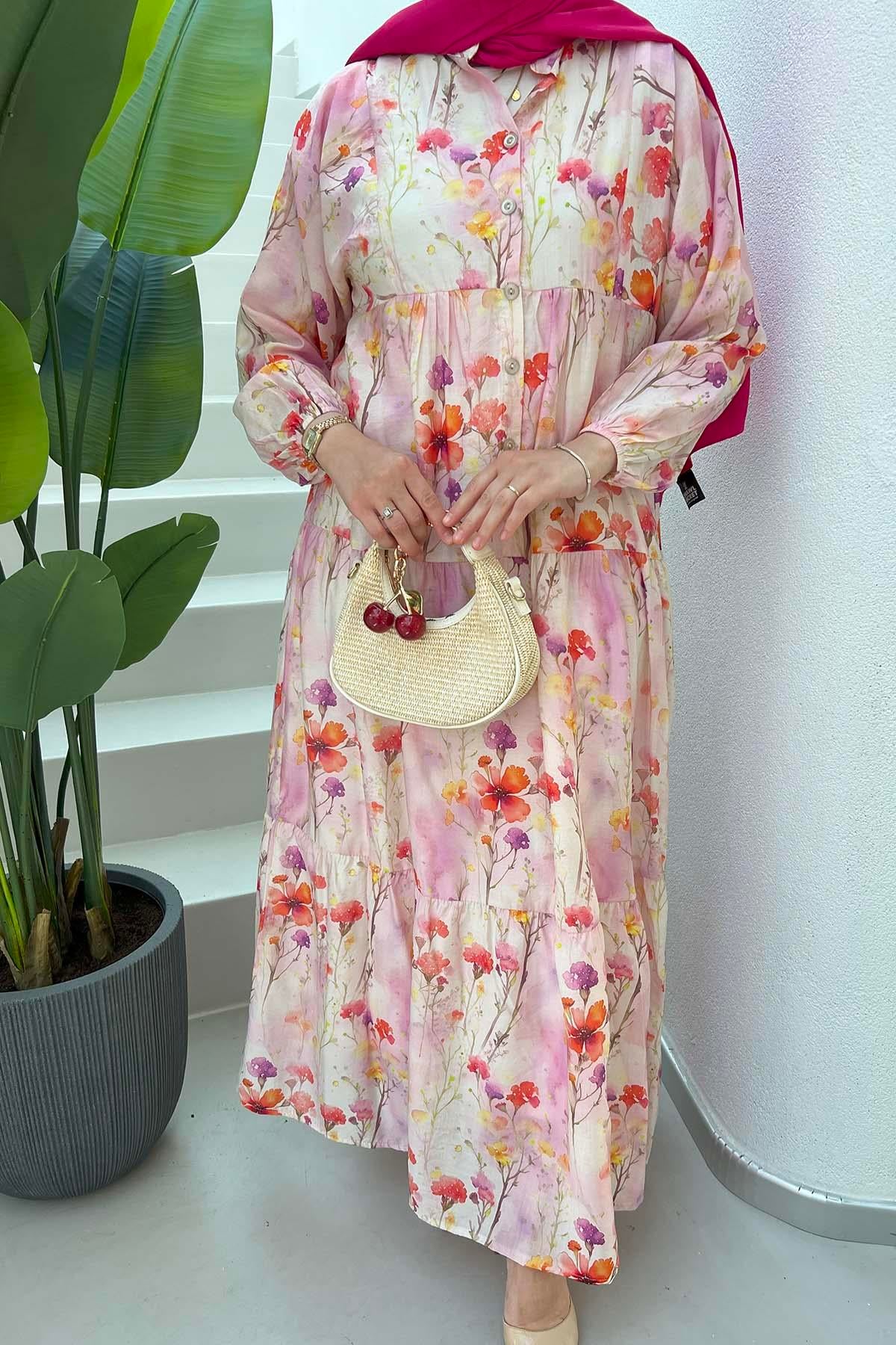 Desenli Mango Elbise Lila