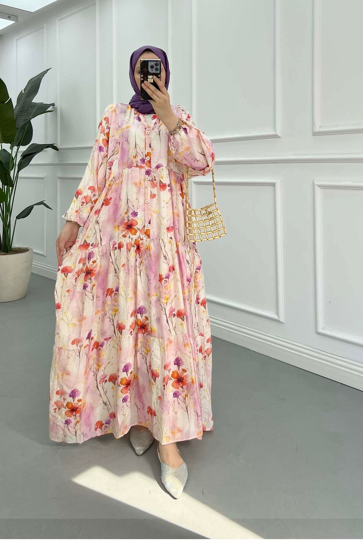 Desenli Mango Elbise Lila