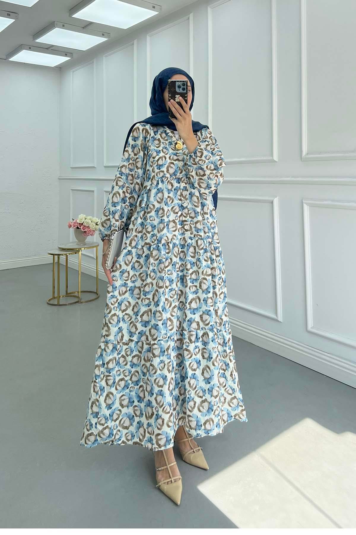 Desenli Mango Elbise Mavi