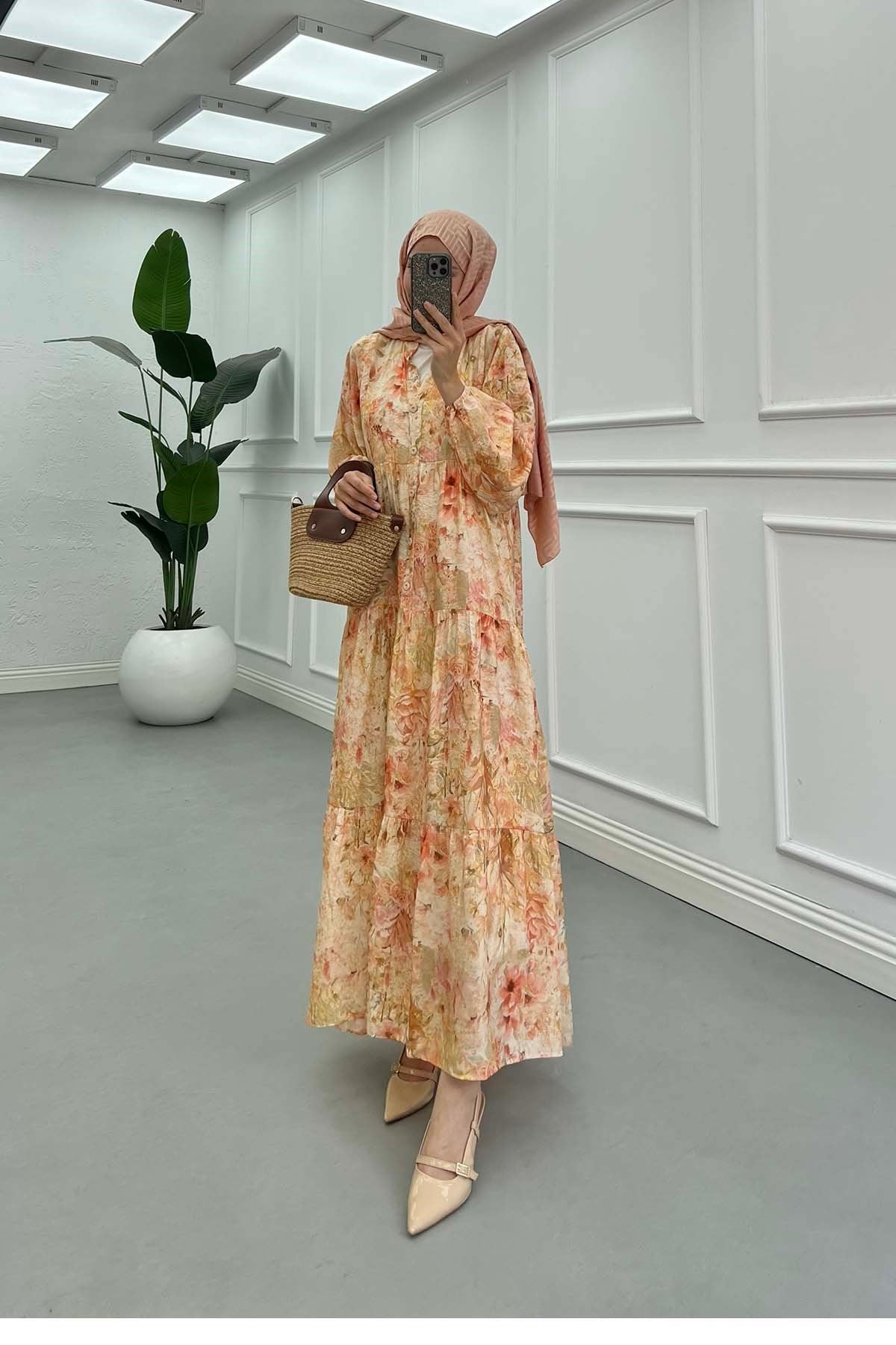 Desenli Mango Elbise Narçiçeği