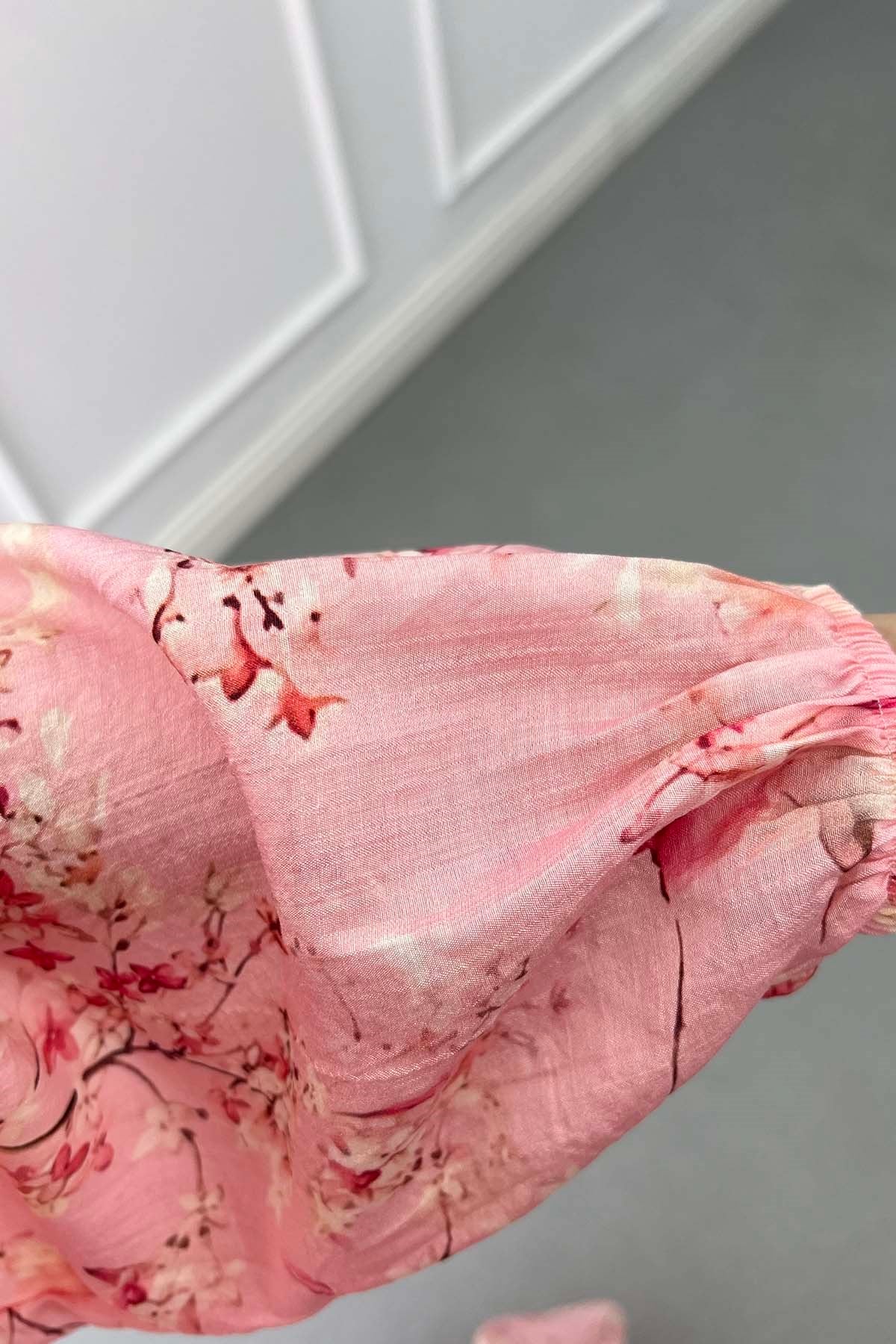 Desenli Mango Elbise Pembe