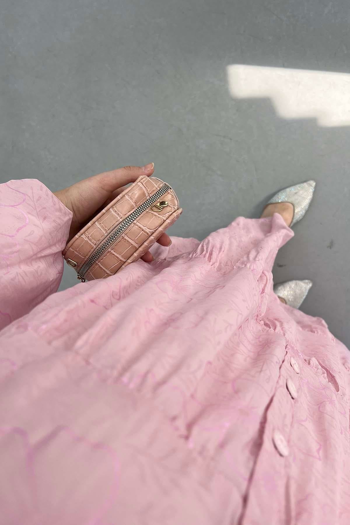 Desenli Mango Elbise Pembe