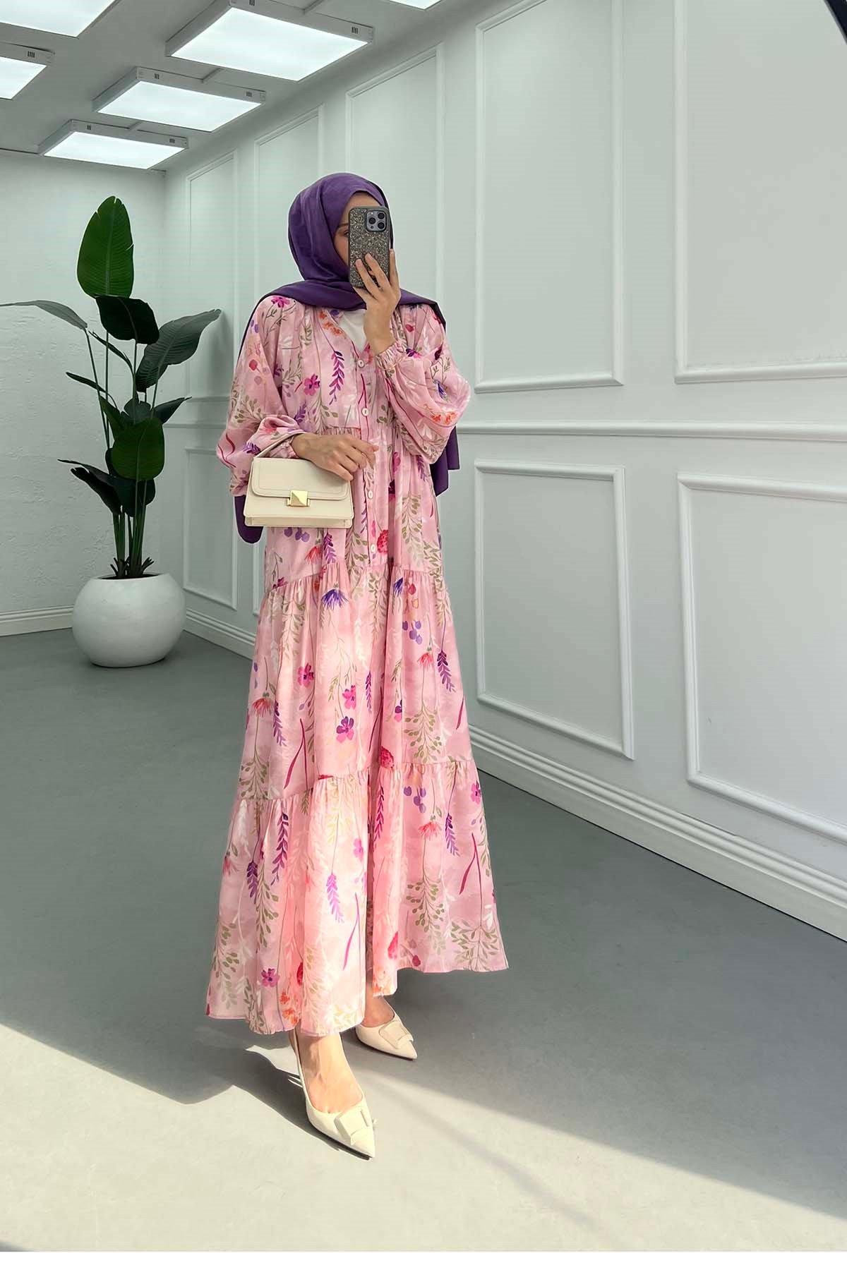 Desenli Mango Elbise Pembe