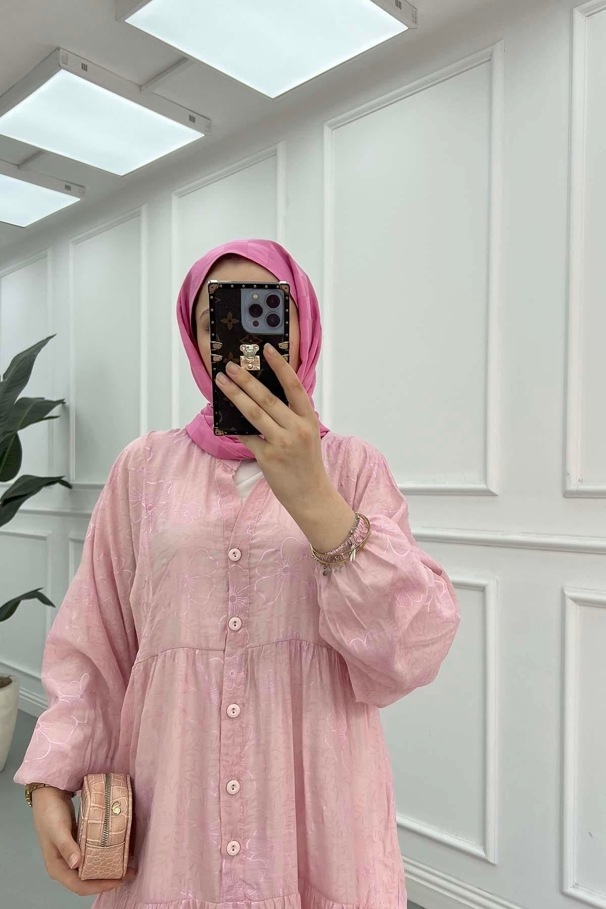 Desenli Mango Elbise Pembe