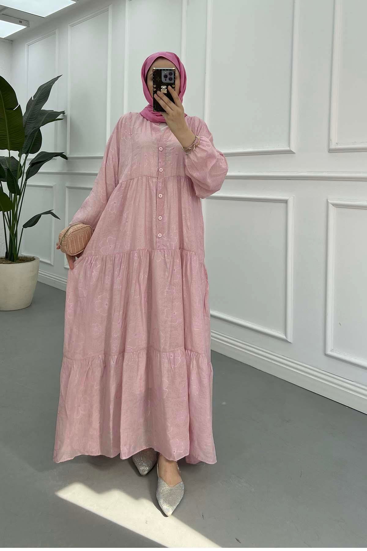 Desenli Mango Elbise Pembe