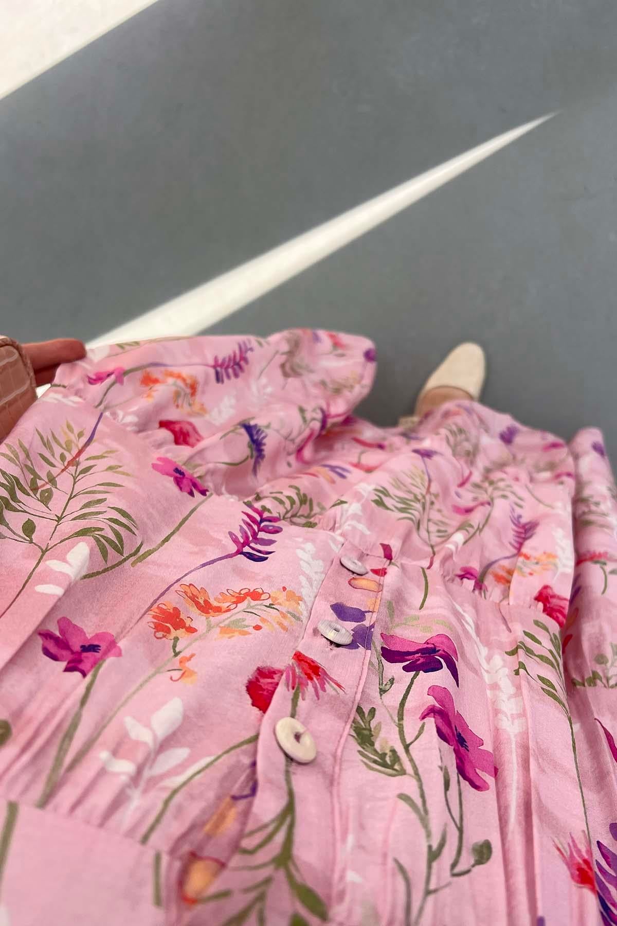Desenli Mango Elbise Pembe