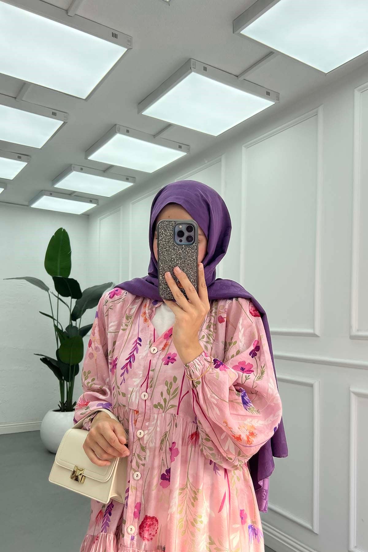 Desenli Mango Elbise Pembe
